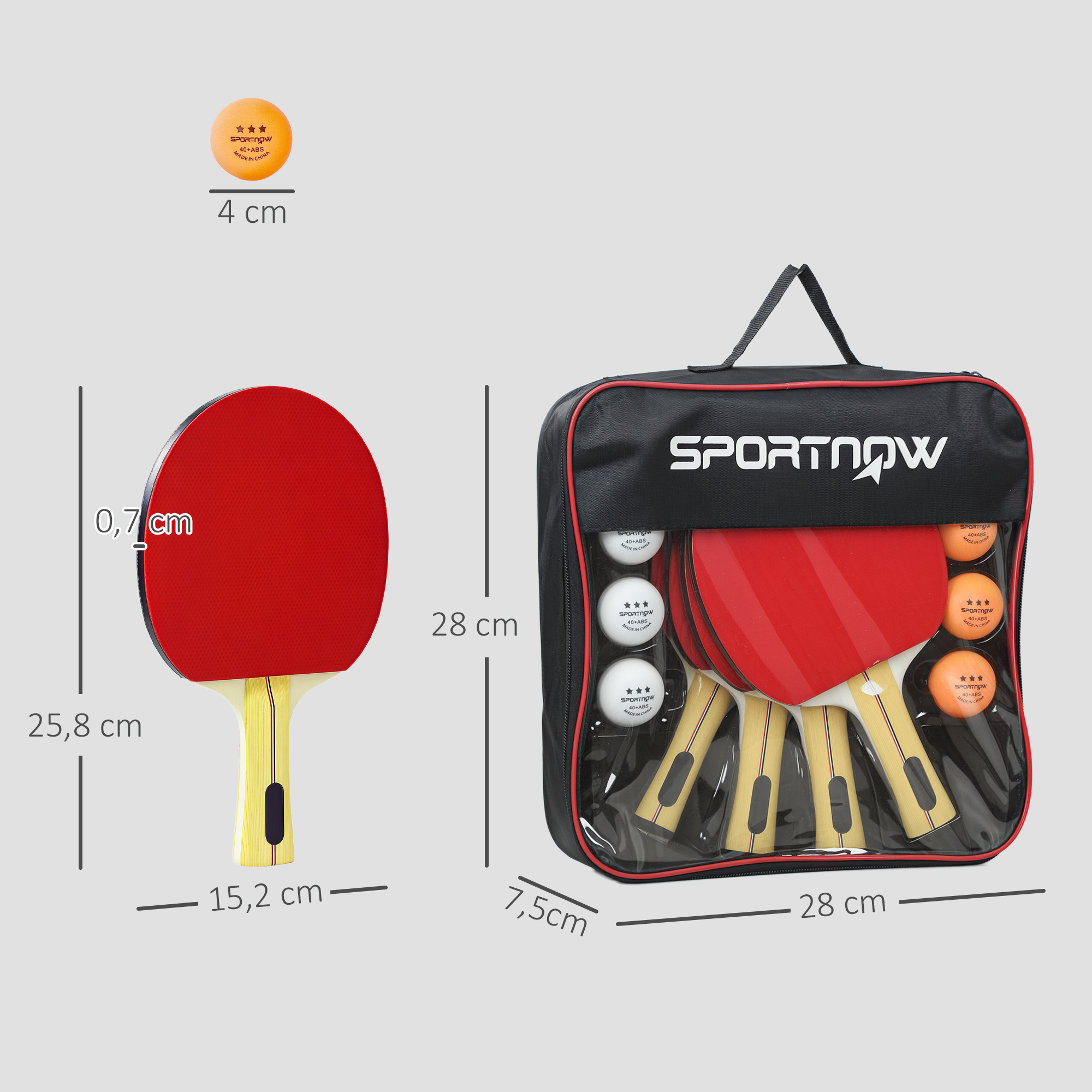 Tischtennisschläger Tischtennis Set mit 4 Tischtennisschlägern, 8 Tischtennisbällen Tragetasche Für Drinnen & Draußen