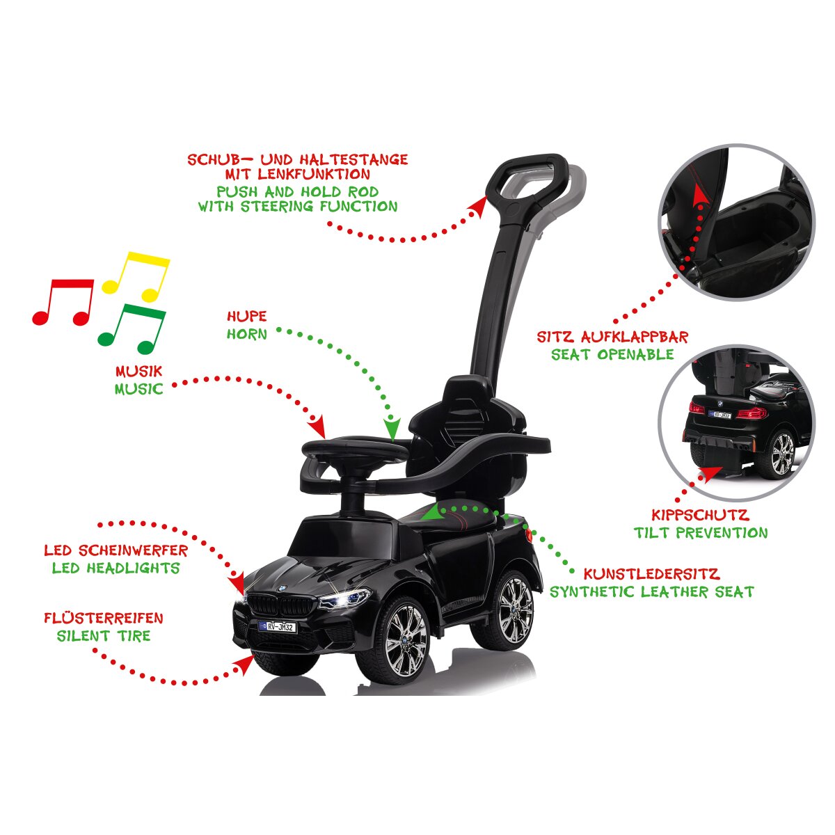 Rutscher BMW M5 schwarz 2in1 mit Schubstange