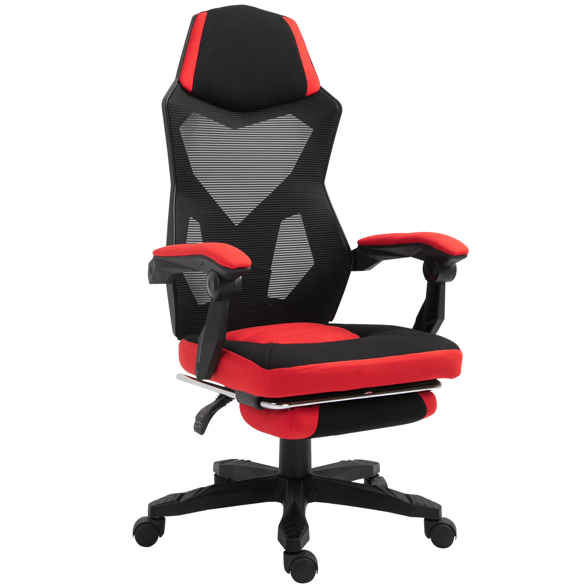 Ergonomischer Bürostuhl, Gaming Stuhl, Drehstuhl mit Fußstütze, PC Stuhl, Chefsessel, höhenverstellbar, Polyester, Schwarz+Rot,58 x 63 x 112-122 cm Ergonomischer Bürostuhl, Gaming Stuhl, Drehstuhl mit Fußstütze, PC Stuhl, Chefsessel, höhenverstellbar, Polyester, Schwarz+Rot,58 x 63 x 112-122 cm
