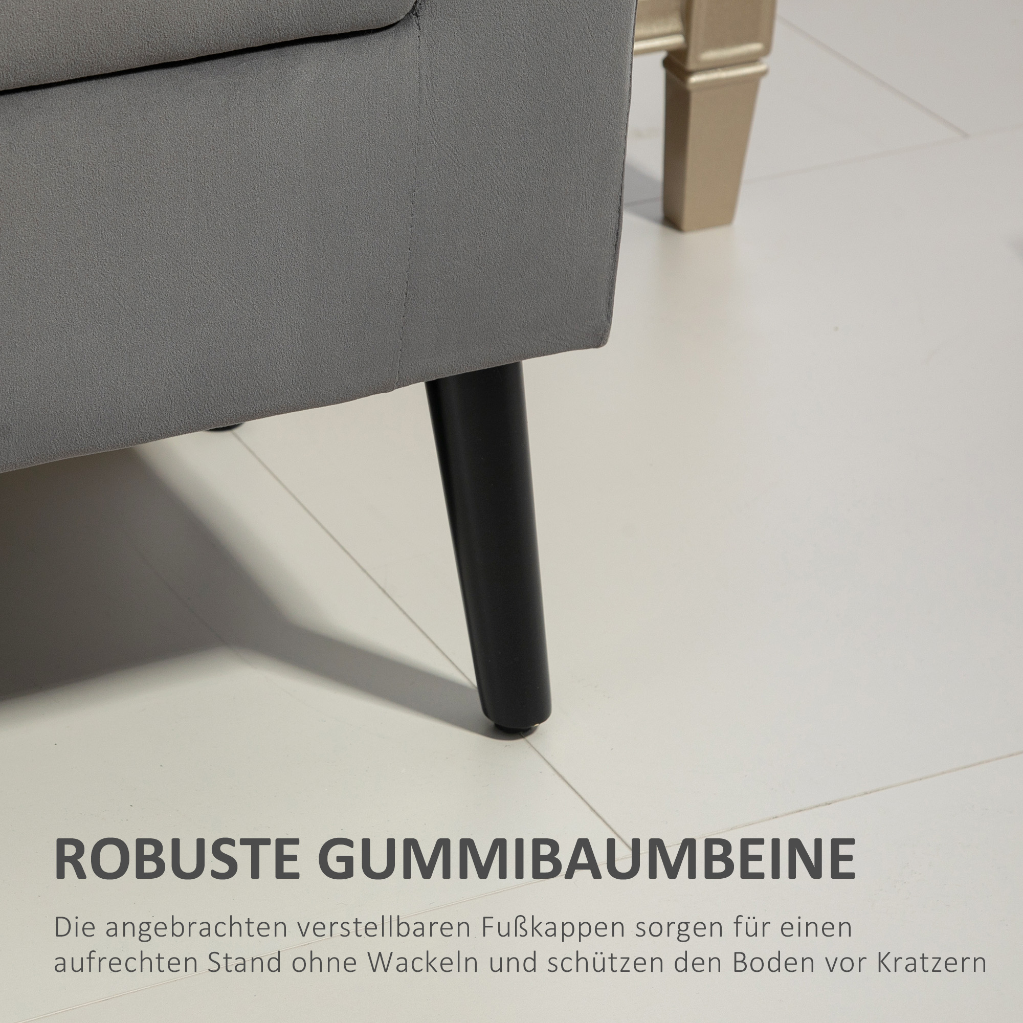 Polsterbank mit Stauraum, Truhenbank mit Armlehnen, 46 cm Sitzhöhe, samtartiges Polyester, 111,5 x 41 x 65 cm, Dunkelgrau