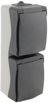 NUQUI Feuchtraum Doppel-Steckdose verti., IP54, Aufputz, 250V~/ 16A