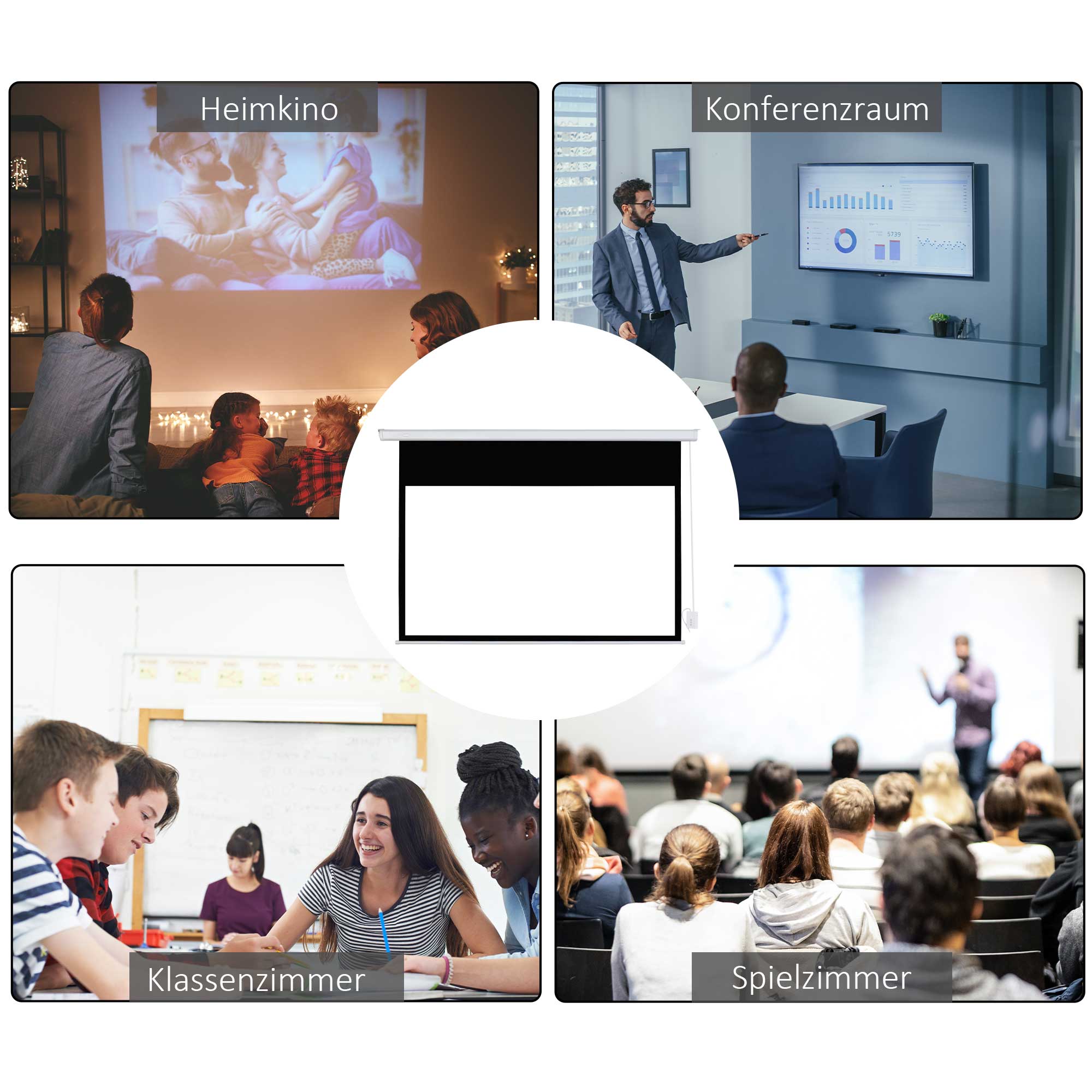 Beamer Leinwand 247 x 168 cm 100 Zoll 16:9 HD 4K Projektionsleinwand Elektrisch mit Fernbedienung, Weiß