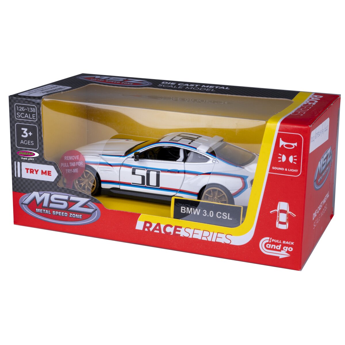 BMW 3.0 CSL Diecast 1:34 weiß inkl. Knopfzellen