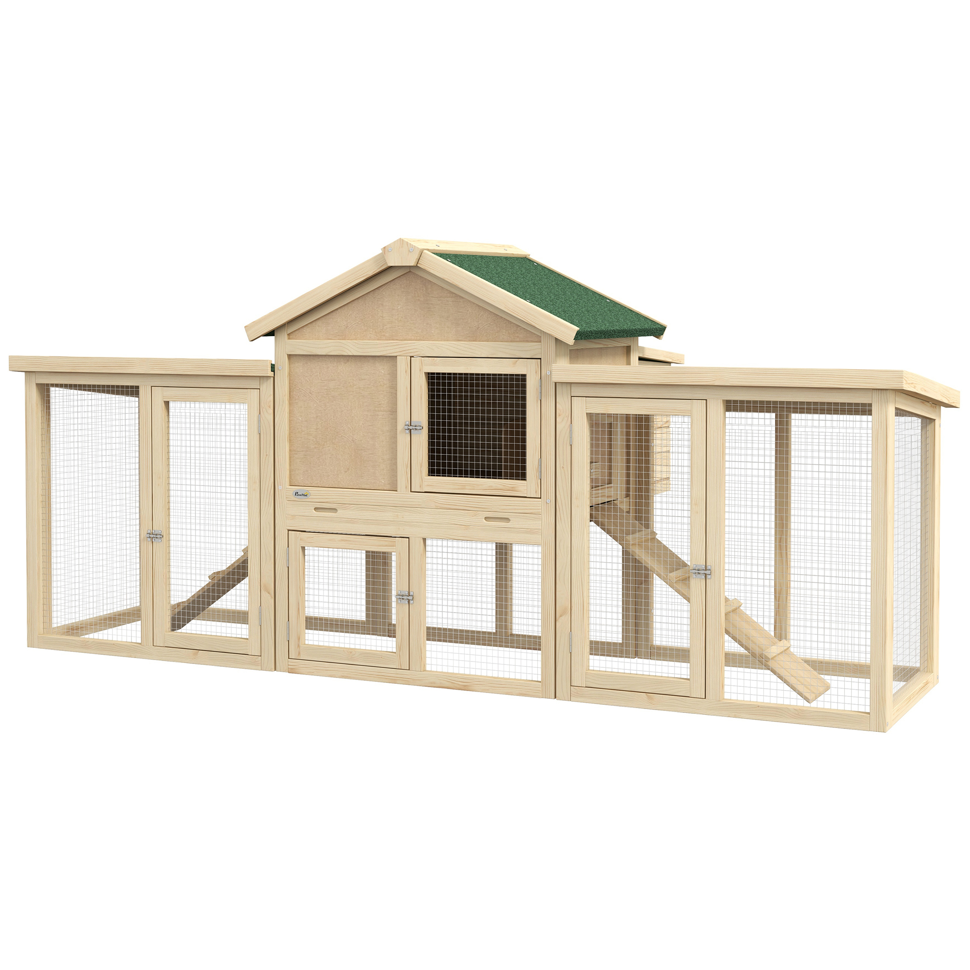 Hühnerstall mit Freigehege, inkl. Nistkasten, Rampe und Bodenwanne Tannenholz Naturholz