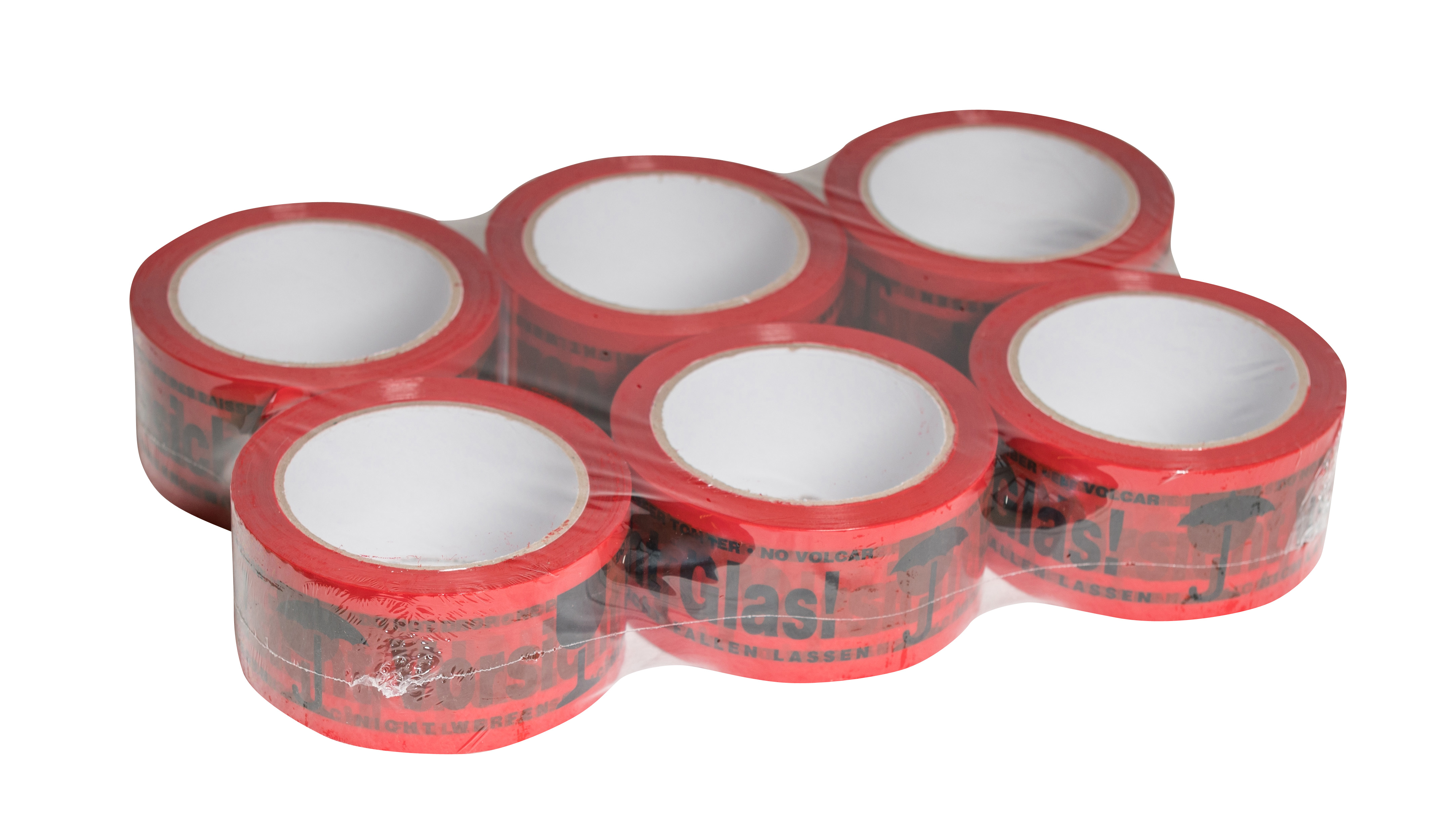 PP Signalklebeband "Vorsicht Glas" - 3-sprachig, 6St. in Folie, 36St. im Karton