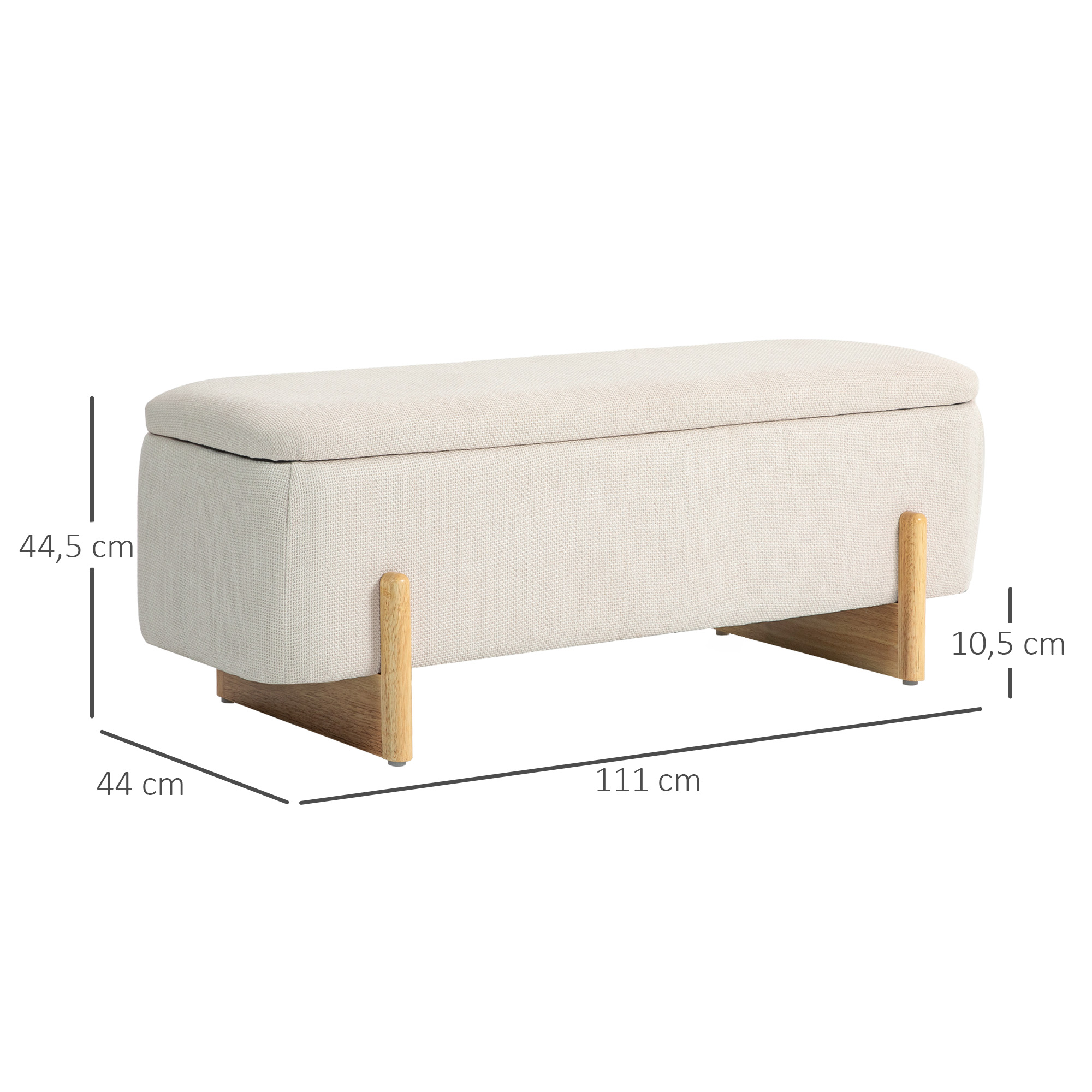 Hocker mit Stauraum, Sitzbank mit Schaumstoffpolsterung, Leinenimitat, 111 x 44 x 44,5 cm, Cremeweiß