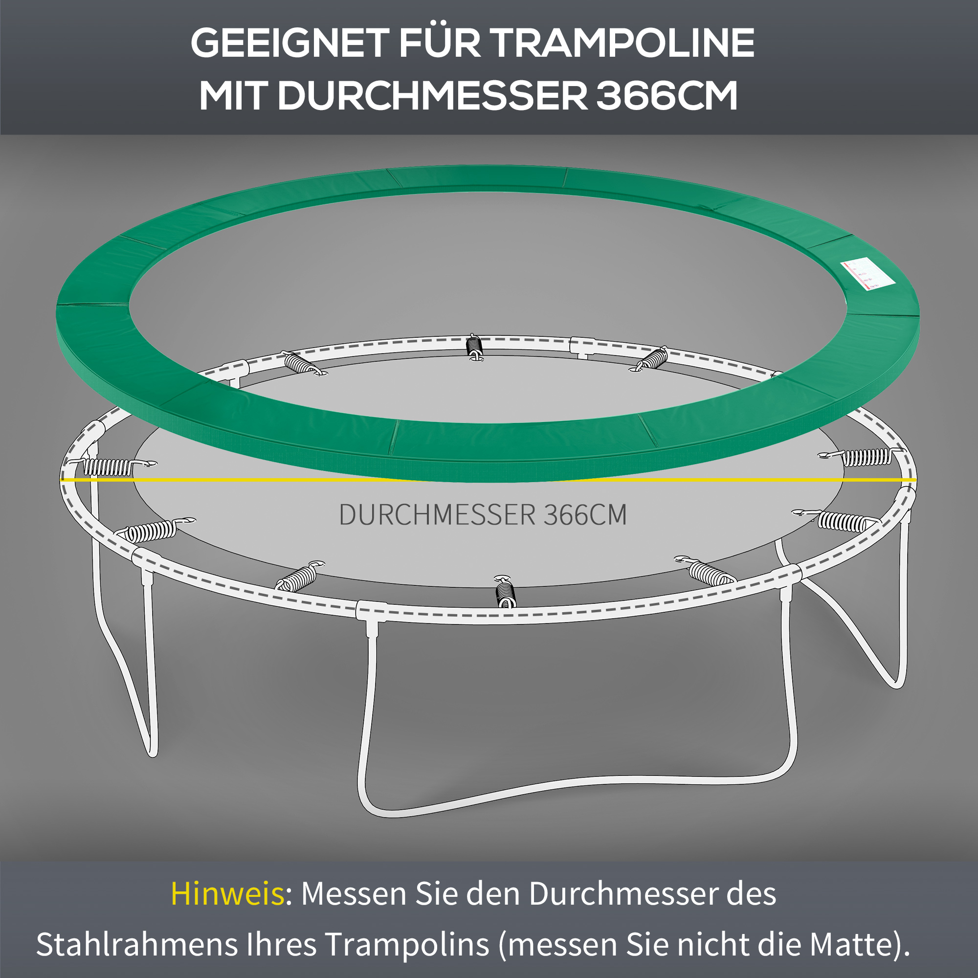 Trampolin Randabdeckung Ø366cm cm breit, Reißfest UV-resistent Federabdeckung, Wasserabweisend, Trampolinzubehör Randschutz Sicherheitsnetz Ersatzteile für Gartentrampoline, Grün