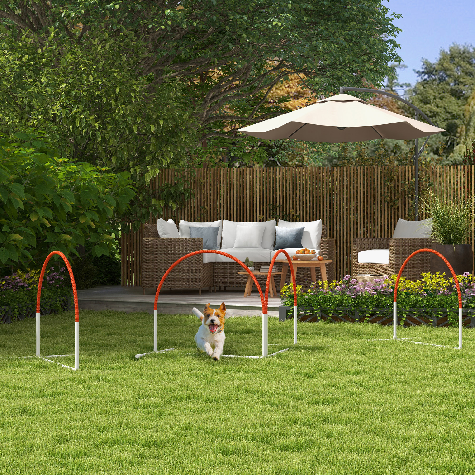 Agility-Set für Hunde, 4-teilig, inkl. Tragetasche, Kunststoff, 89x69x99 cm, Weiß+Orange