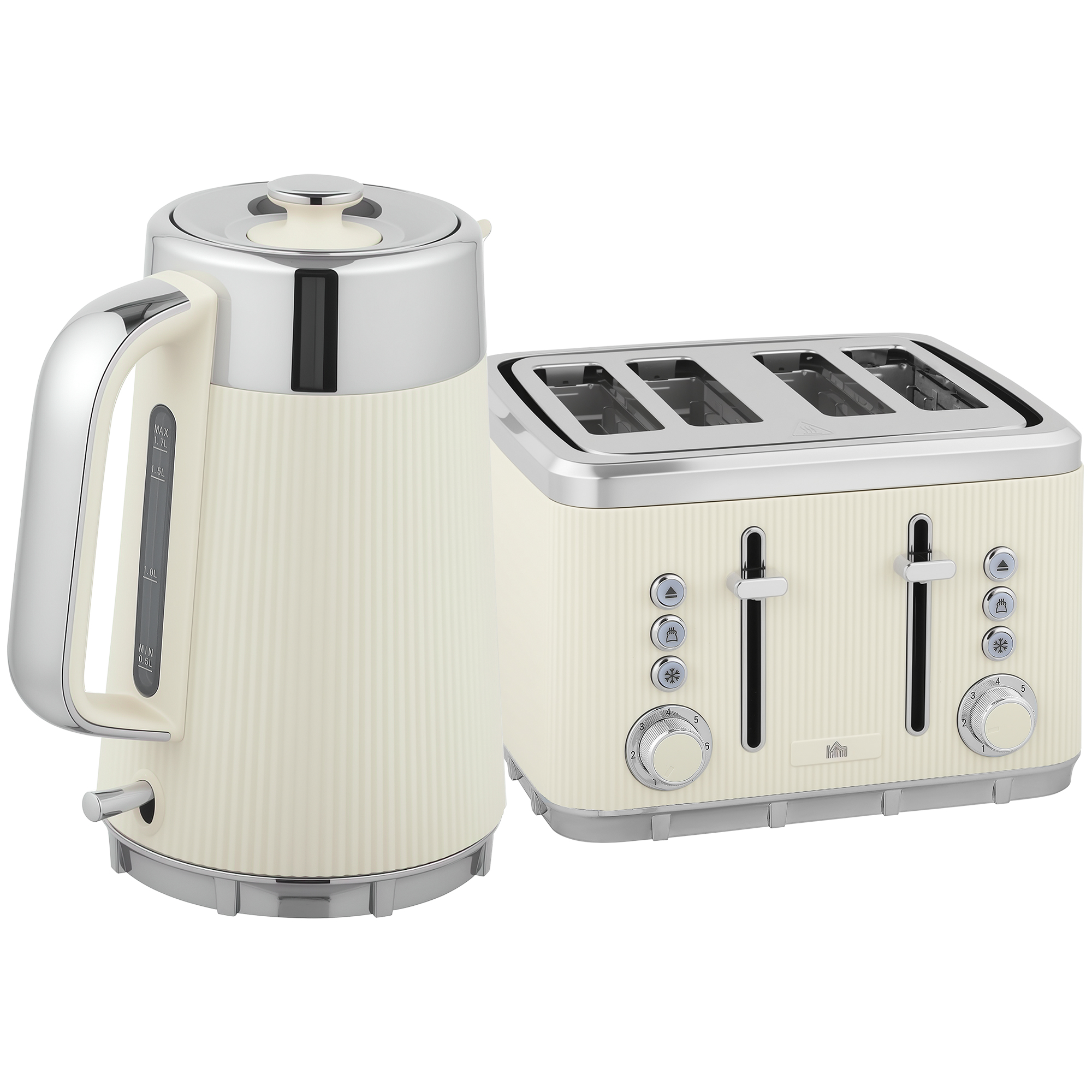 2200W, 1,7L Wasserkocher mit Schnellkochfunktion, Kalkfilter und 4-Scheiben-Toaster mit 7 Bräunungsstufen, Cremeweiß