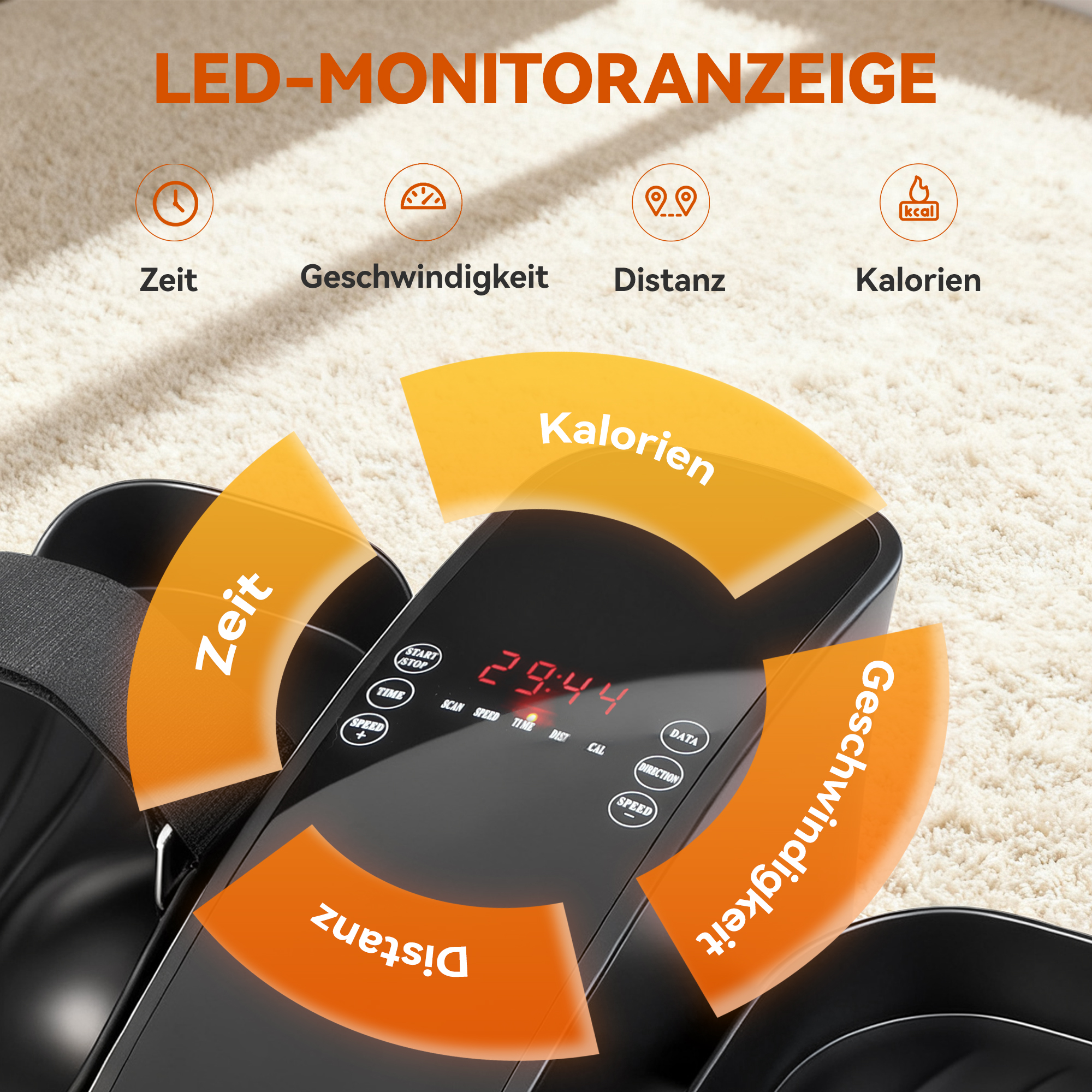 Mini-Pedaltrainer, 12 Geschwindigkeiten, LED-Display, Fernbedienung, rutschfest, tragbar, Metall, Kunststoff, Schwarz