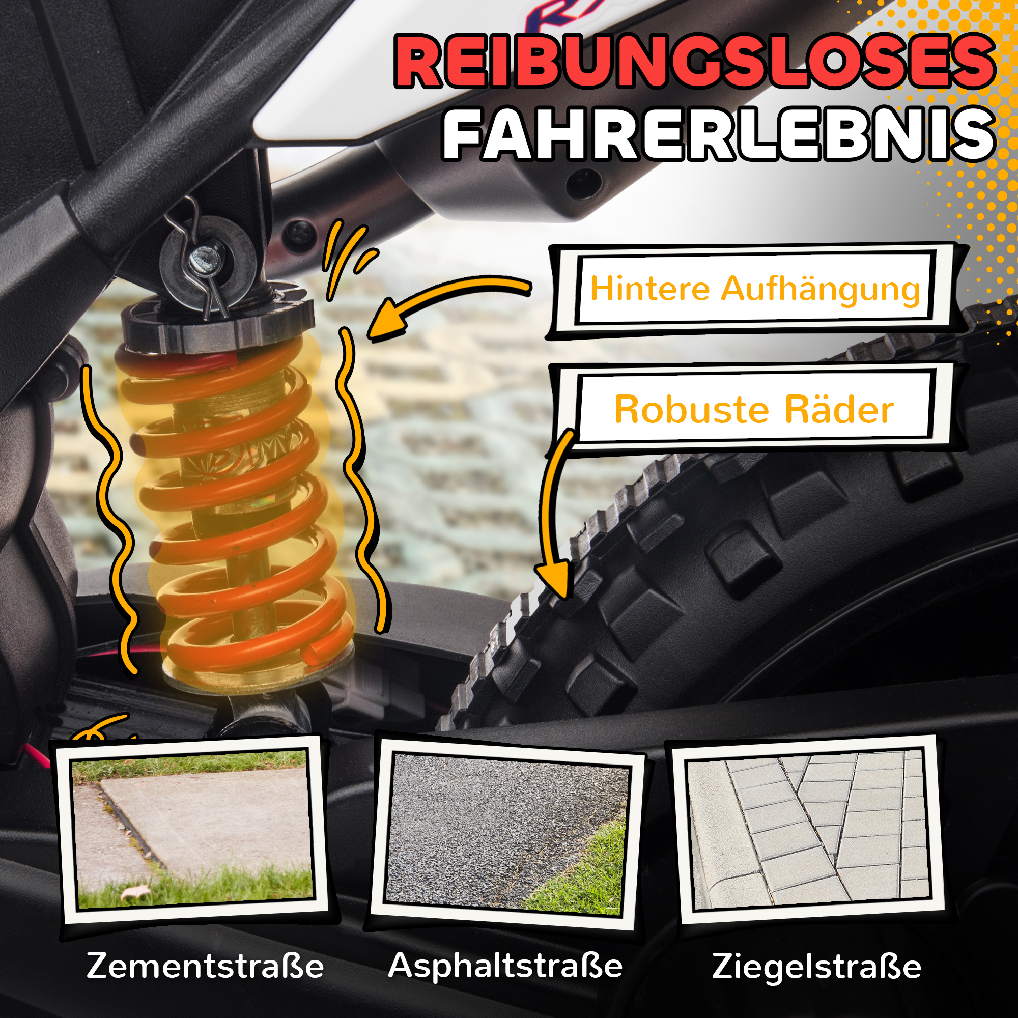 12V Kinder-Motorrad mit Stützrädern, LED-Lichtern, Musik, USB, Elektro-Motorrad für Jungen und Mädchen, Weiß