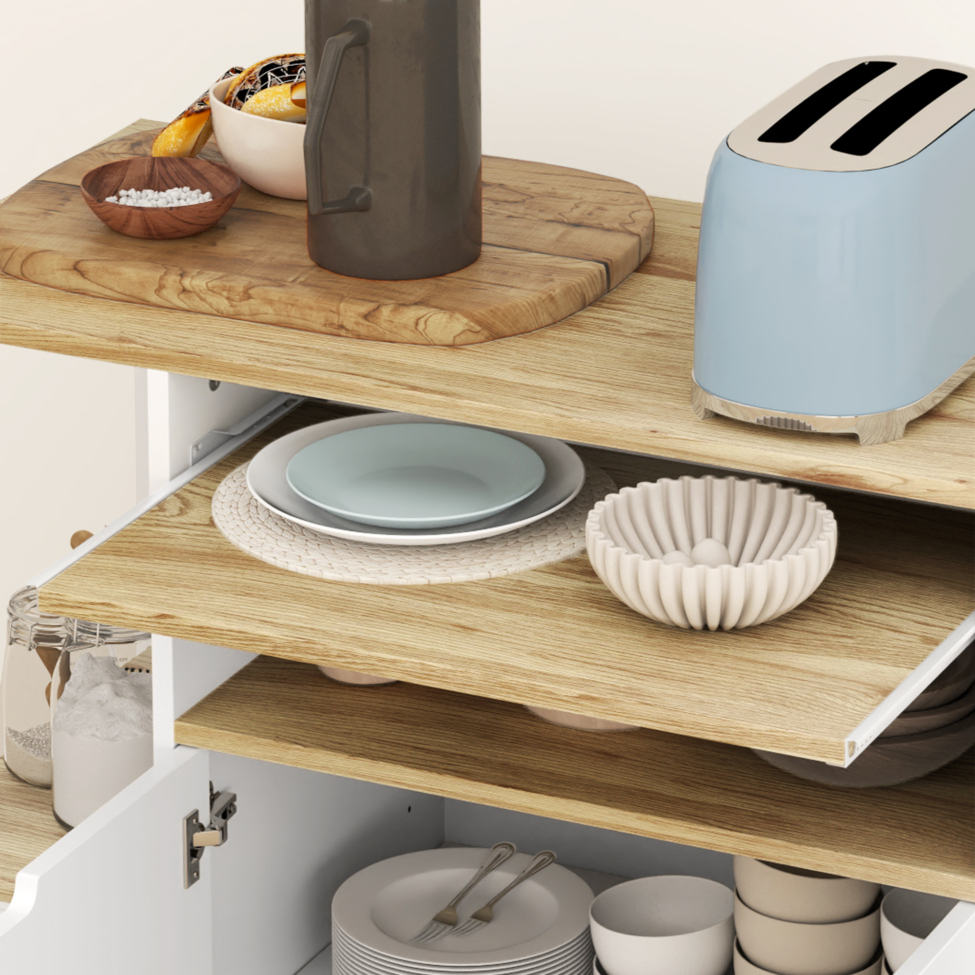 Rollender Küchenwagen mit Stauraum, Schrank, verstellbare Regale, für Küche, Wohnzimmer, Esszimmer, Weiß