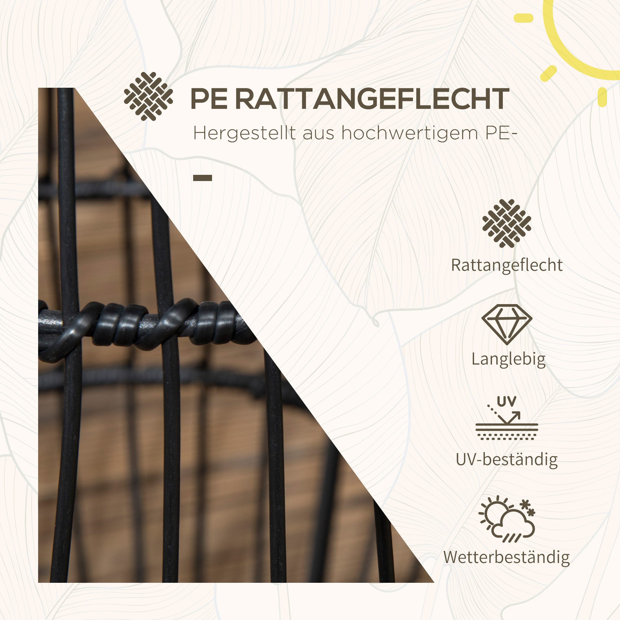 Außenleuchte, Gartenlampe, Solarbetrieb, 8h Leuchtdauer, Einschaltautomatik, Rattanoptik, 34 x 34 x 56 cm