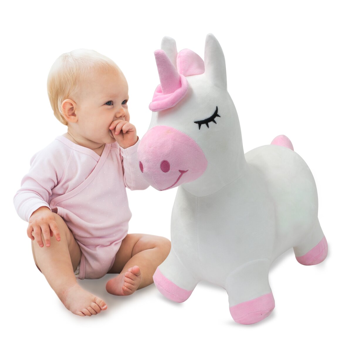 Hüpftier Einhorn mit Plüschbezug und Pumpe
