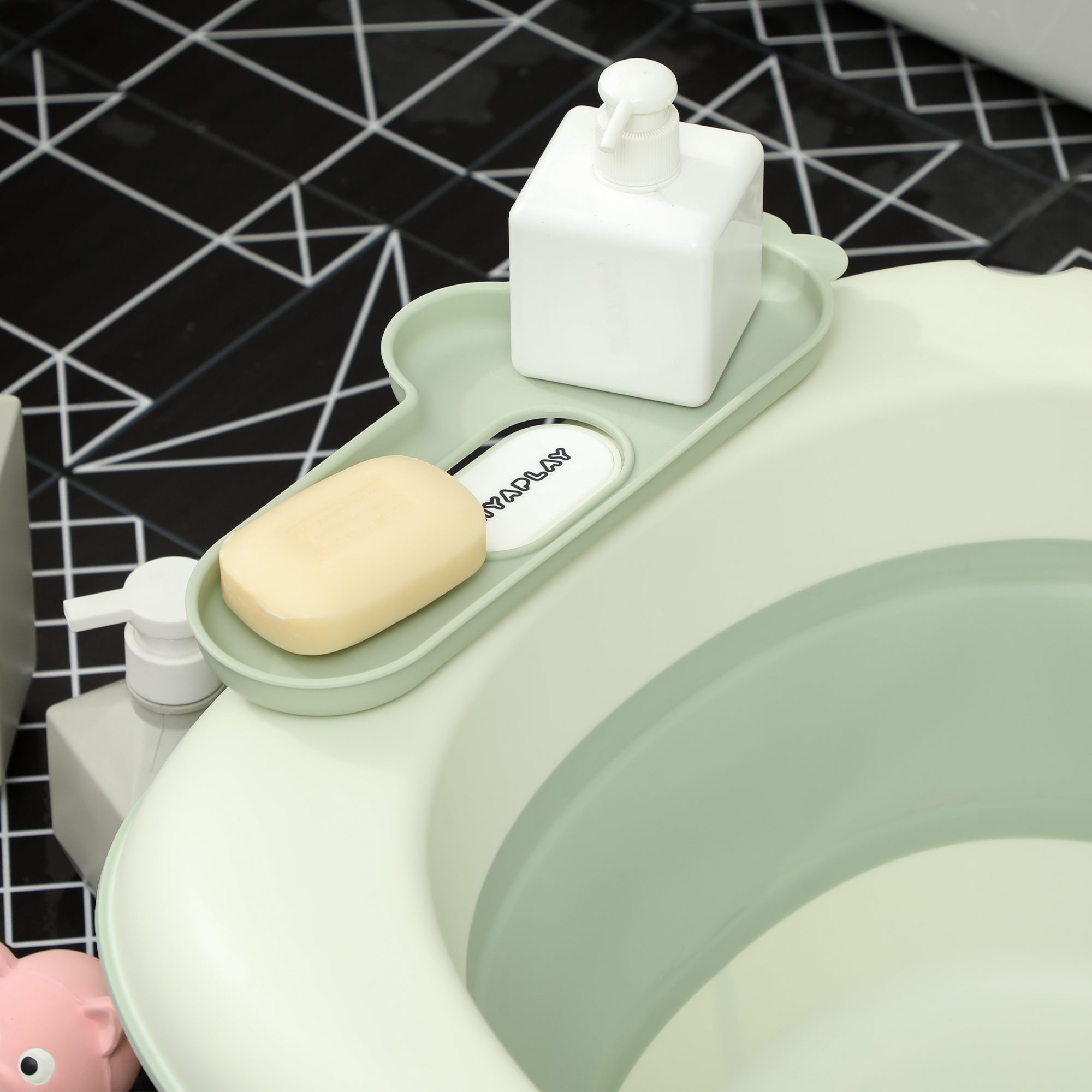 Babybadewanne, faltbar, rutschfester Boden, Elefanten-Badekissen, 86 x 53 x 25,5 cm, Grün