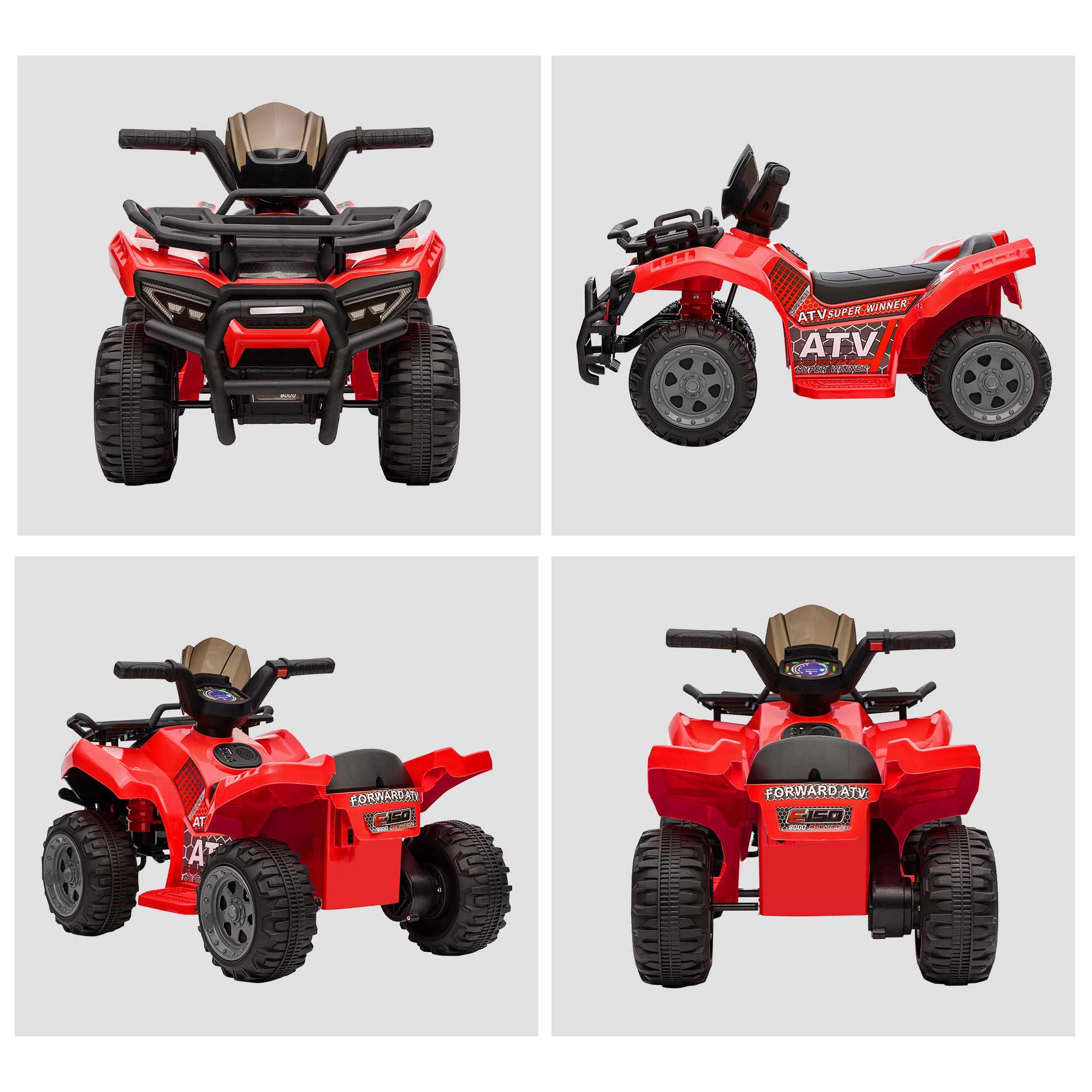 Kinder Quad Elektro 6V Kinderquad mit Vorwärtsfunktion, Musik, Elektro-Quad für Kinder 1,5-3 Jahre Rot