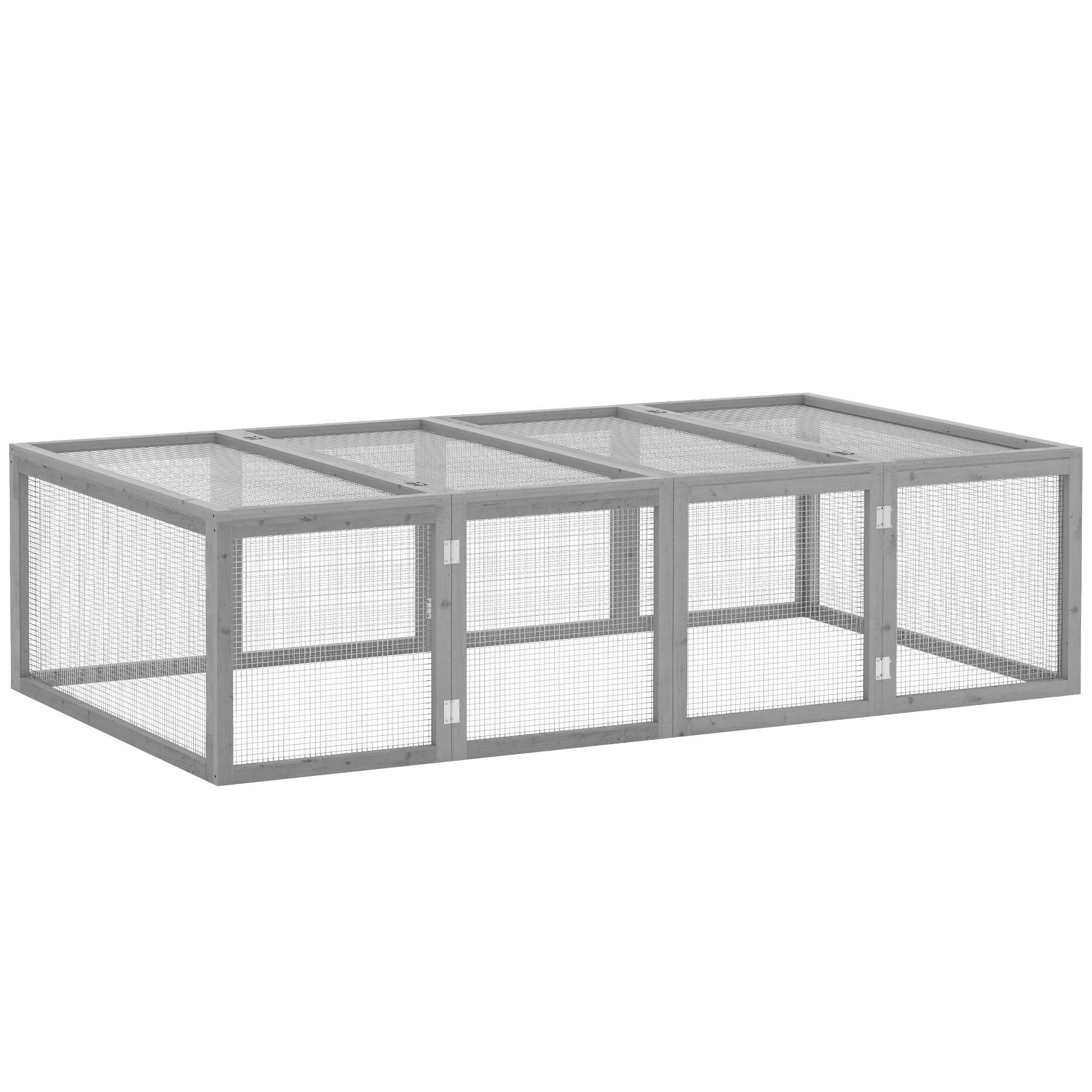 Kleintierstall, Kleintiergehege, Freigehege, Kleintierkäfig mit Tür, Meerschweinchenstall, Freilaufgehege, Kleintierhaus aus Tannenholz, 181 x 100 x 48 cm, Grau