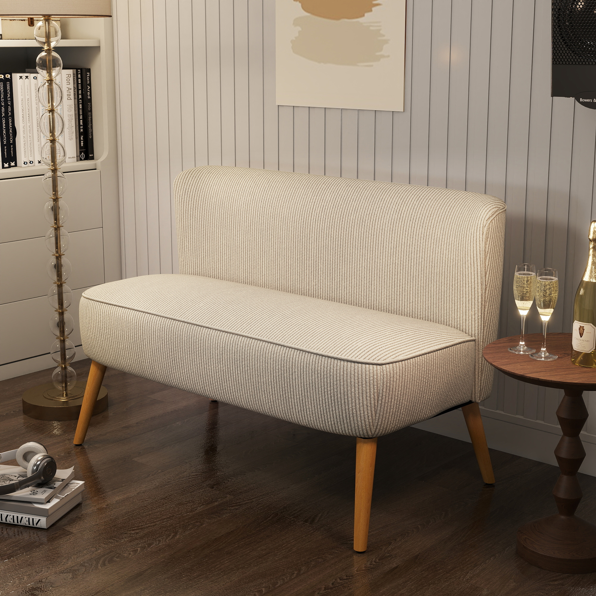 2-Sitzer Sofa, weiche Polsterung, pflegeleichter Bezug, bis 150 kg belastbar, 117 x 56,5 x 77 cm, Cremeweiß