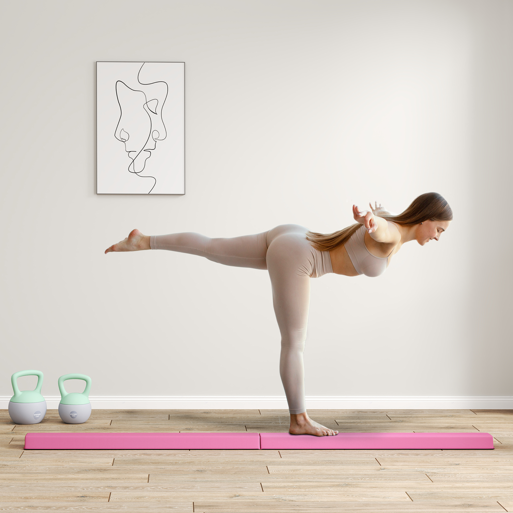 Schwebebalken 2,4 m, faltbar, rutschfester Boden, für 3+ Jahre, bis 80 kg, Hellrot