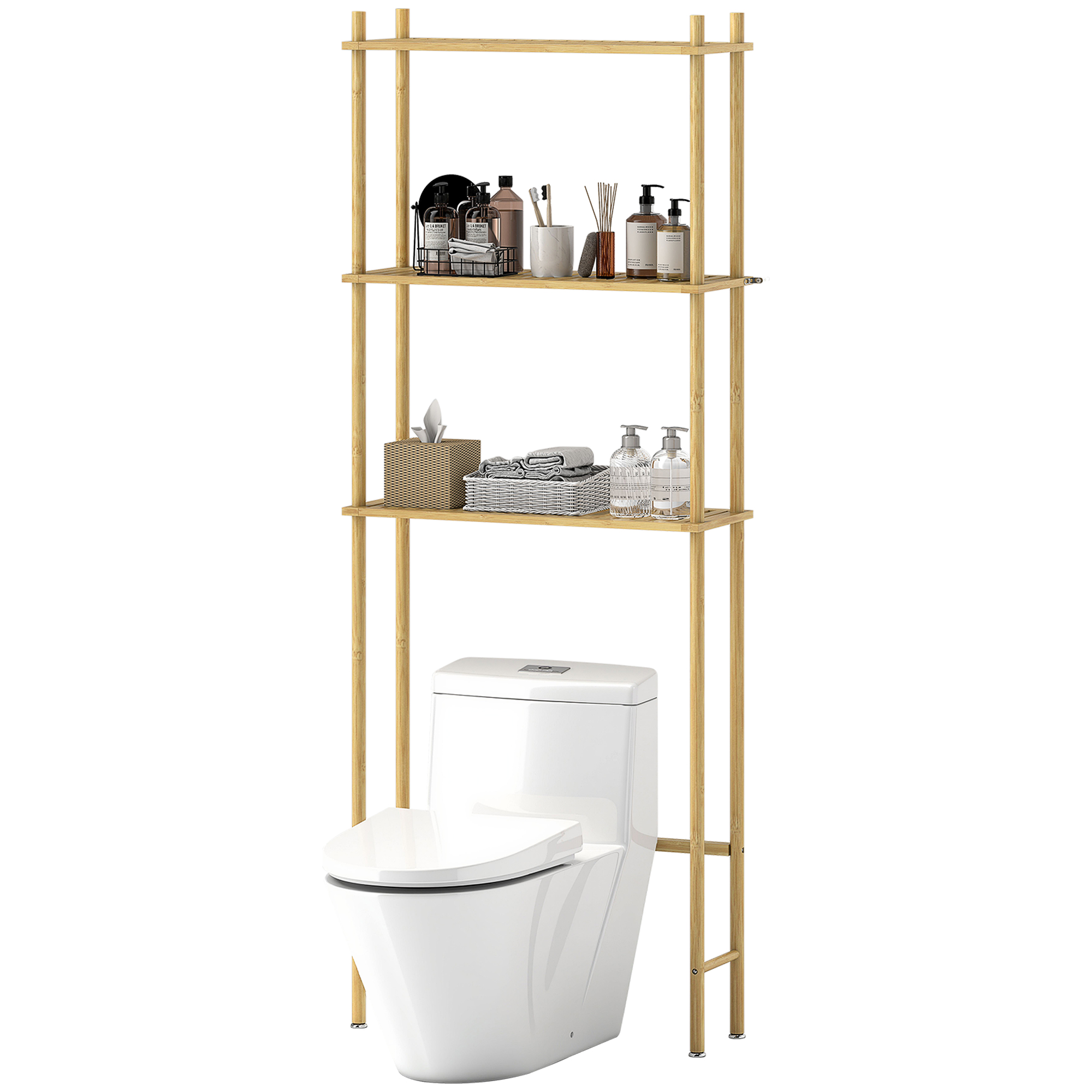 Toilettenregal 3 Ebenen Badezimmerregal, platzsparend Naturholz 69 x 25,5 x 181 cm