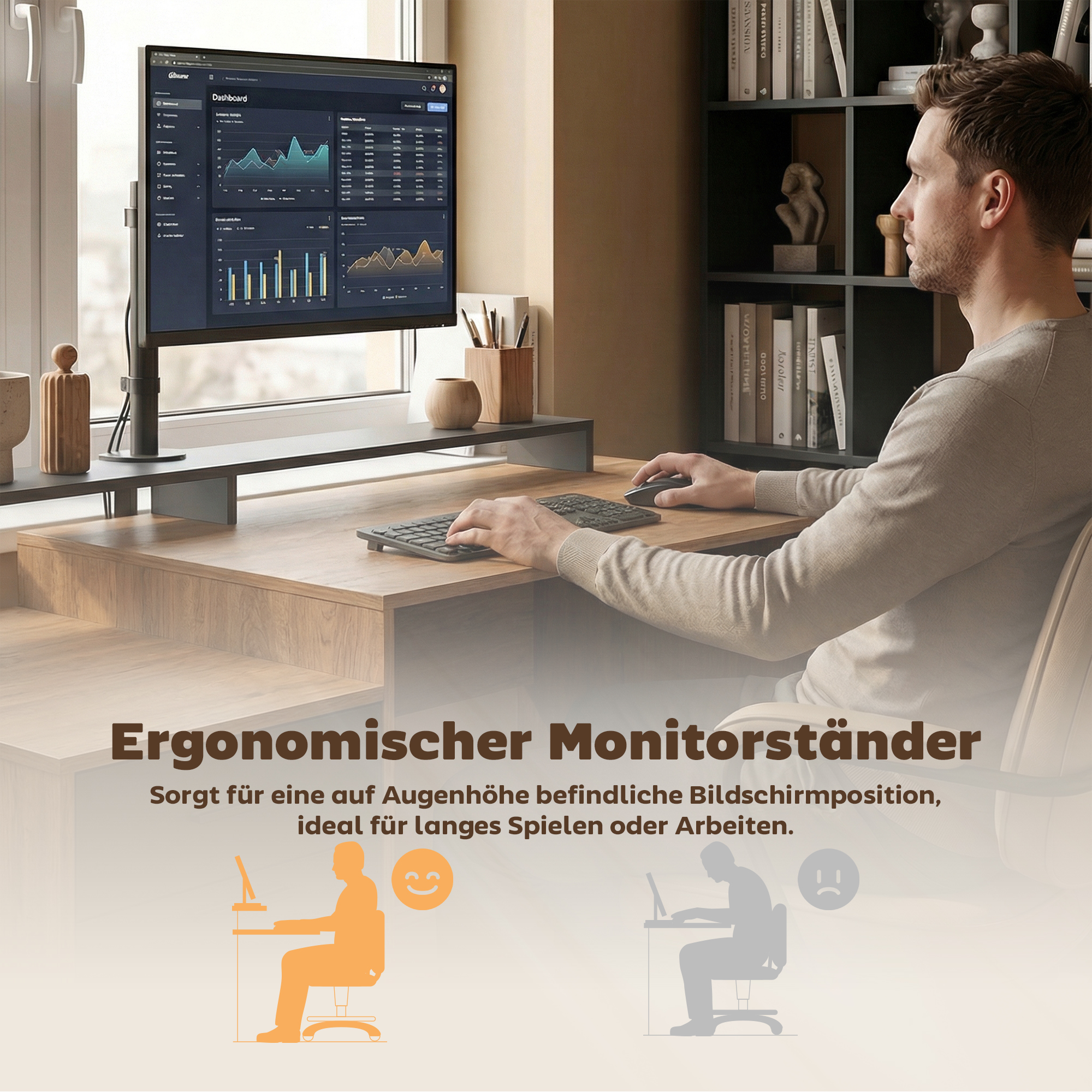 Computertisch mit Stauraum und Regalen, Moderner Schreibtisch für Büro und Arbeitszimmer, 140 cm, Eiche