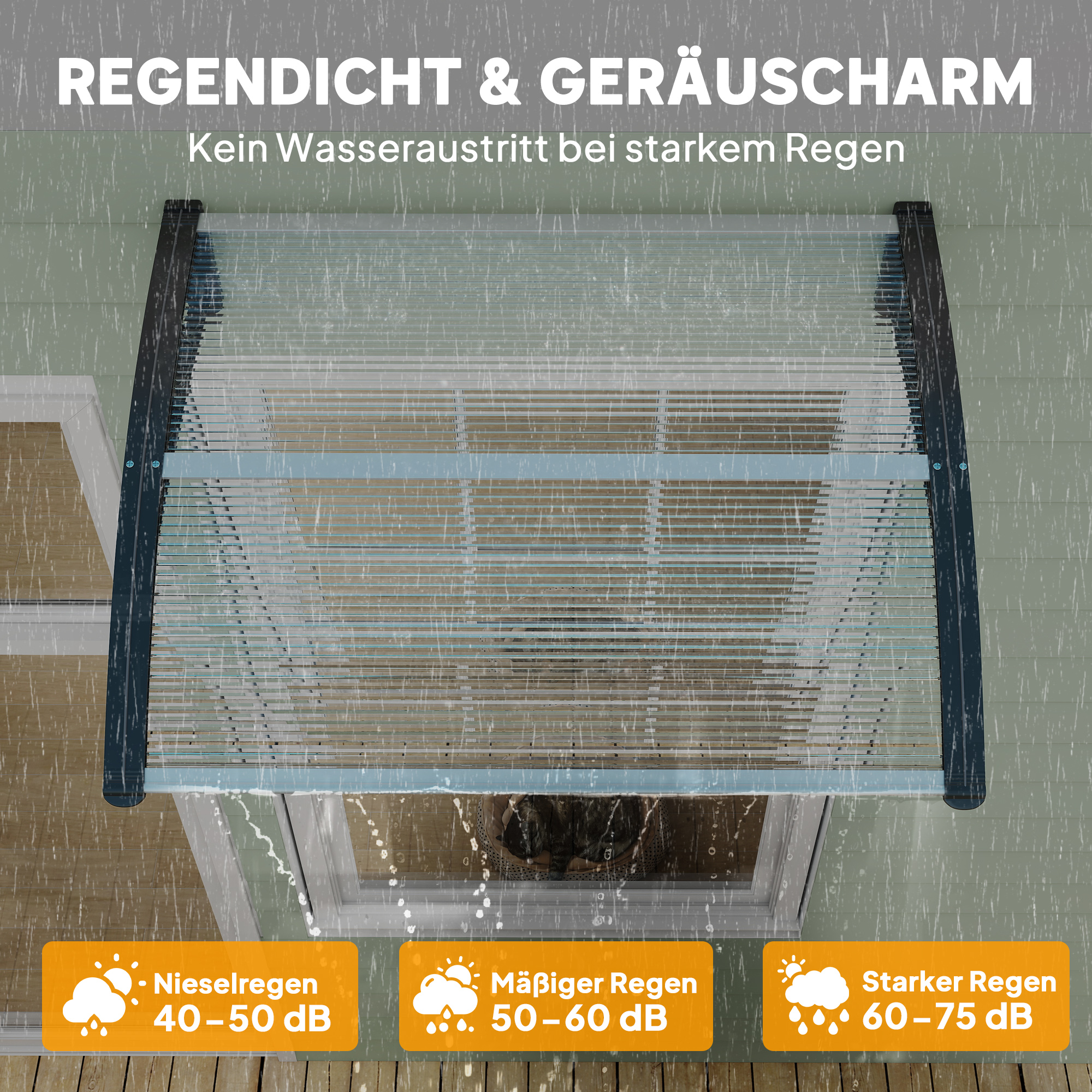 Vordach Haustürvordach 100 x 75 cm Pultvordach Überdachung Polycarbonat Transparent
