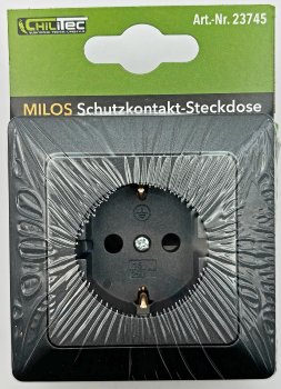 MILOS Schutzkontakt-Steckdose, Anthrazit, 250V~/ 16A, mit Rahmen, Klemmanschluss