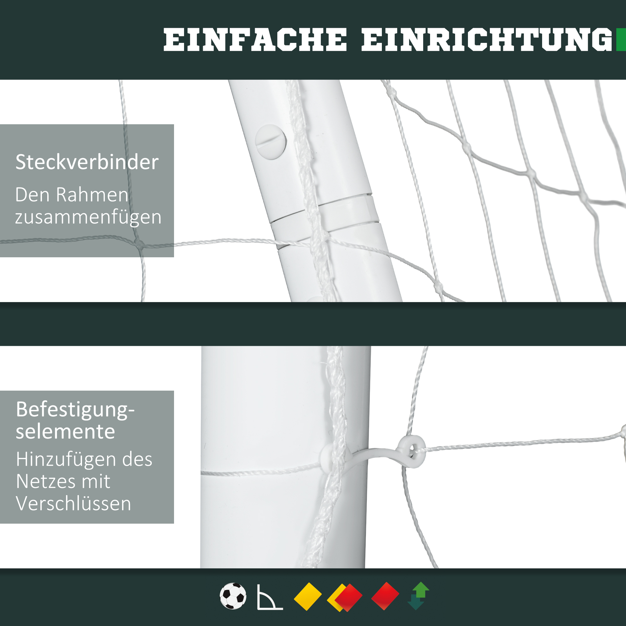 Fußballtor, robustes Netz, Kunststoff-Rahmen, Heringe, 300L x 120B x 200H cm, Weiß