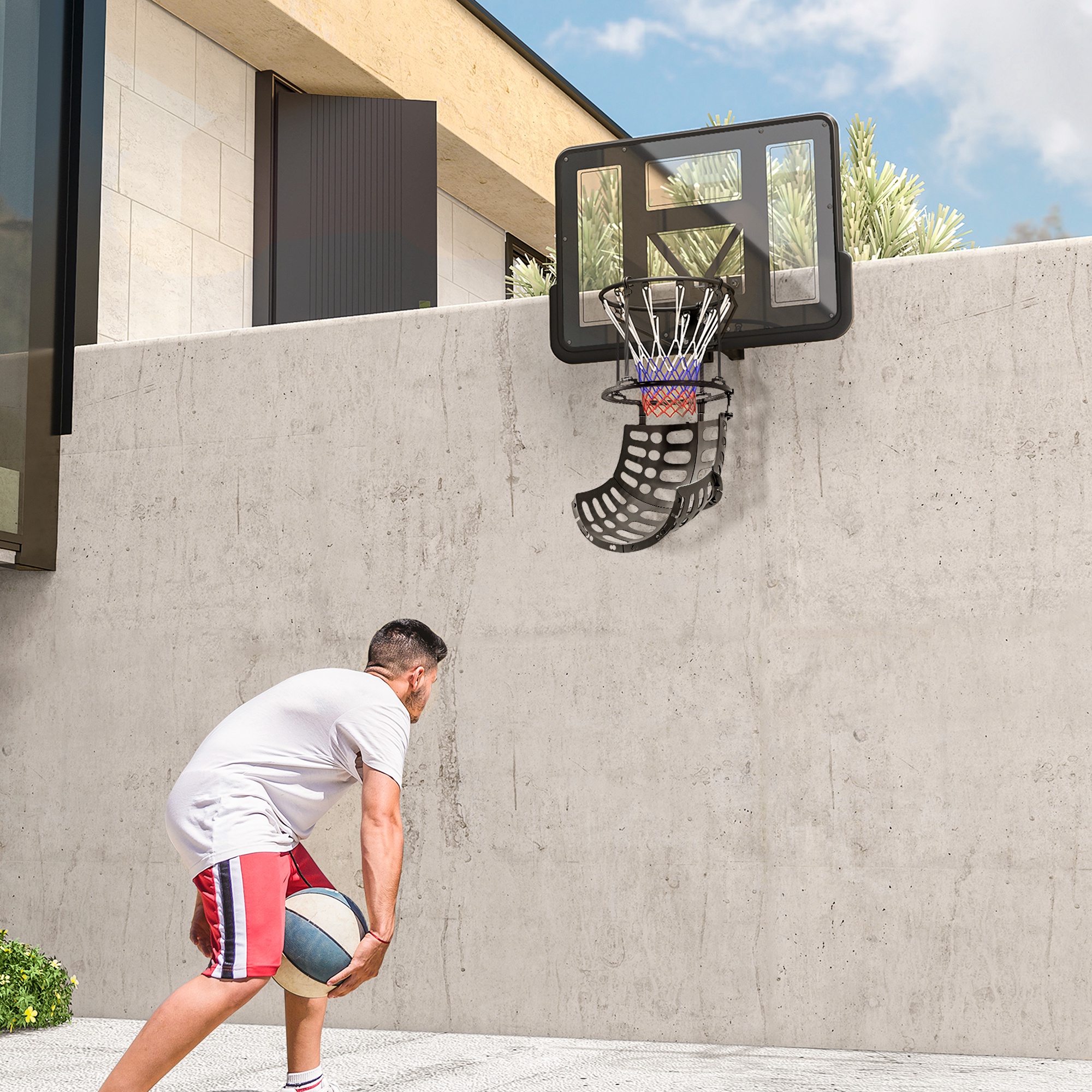 Basketball-Rebounder, höhenverstellbar, 360° drehbar, Kunststoff, 35,6L x 35,6B x 75,5H cm, Schwarz