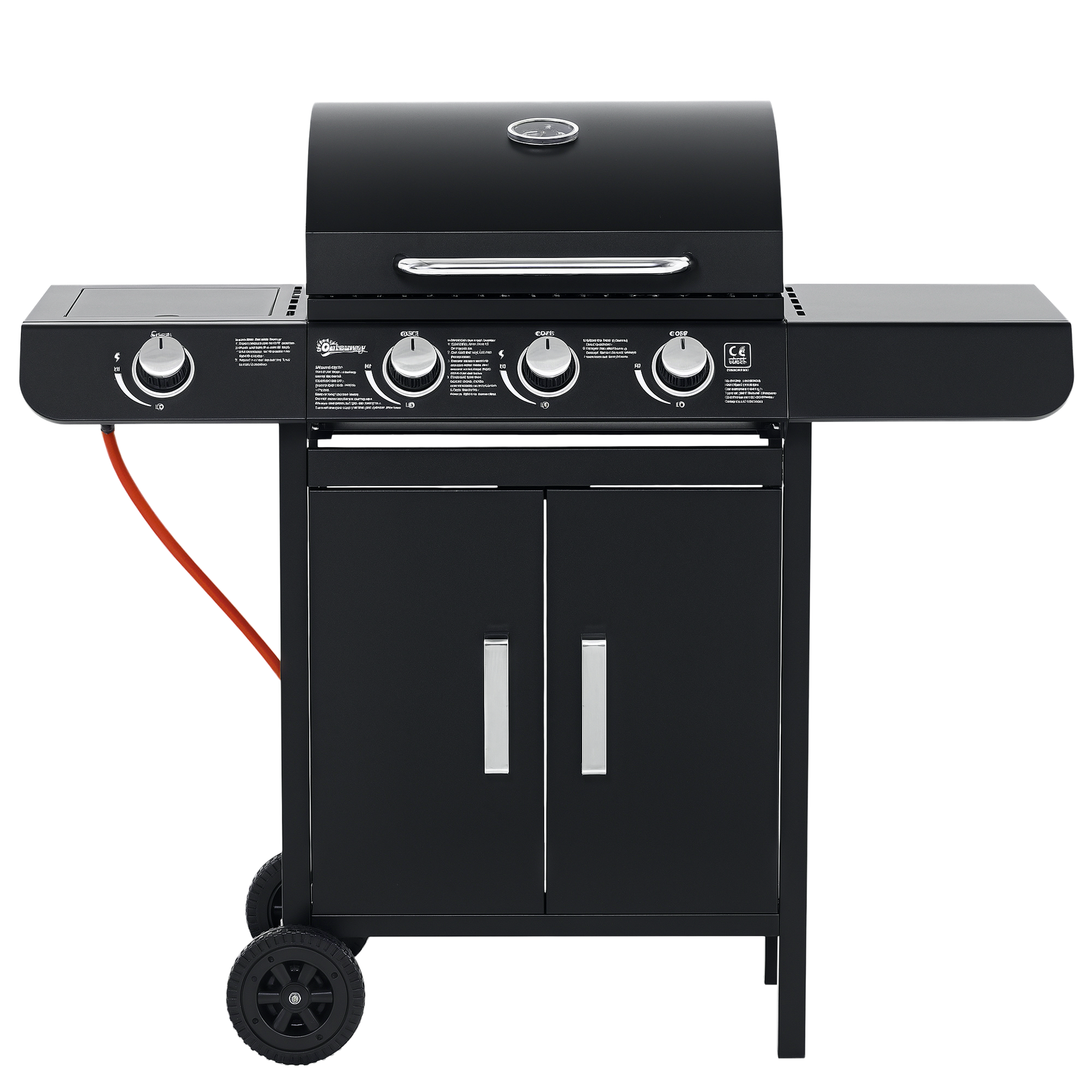 Gasgrill mit 3 Hauptbrennern + 1 Seitenbrenner, Ablage, rostfreier Stahl, schwarz, 110 x 50 x 100 cm Gasgrill mit 3 Hauptbrennern + 1 Seitenbrenner, Ablage, rostfreier Stahl, schwarz, 110 x 50 x 100 cm