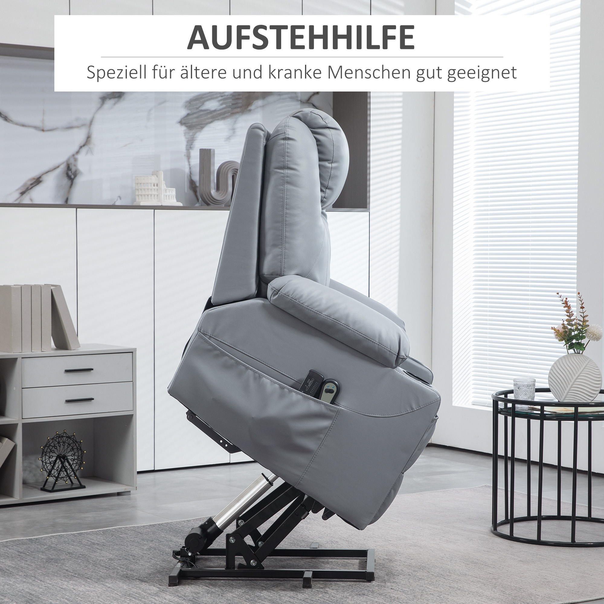 Massagesessel Aufstehhilfe Seniorensessel, 8 Massagemodi, neigbare Rückenlehne, 88c m x 99 cm x 106 cm,Grau