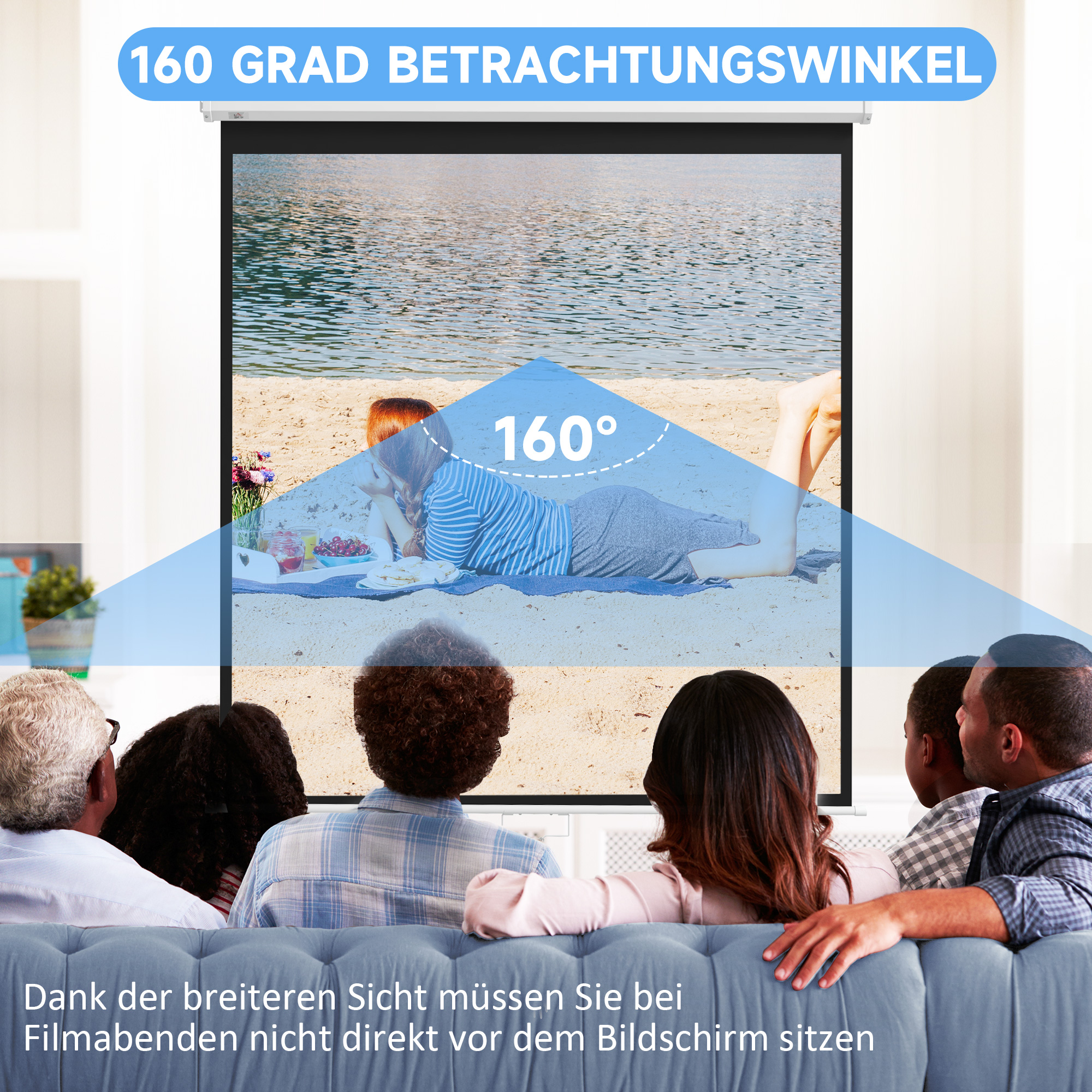 Beamer-Leinwand, Projektionsleinwand, 16:9, 84 Zoll, Fernbedienung, Motor