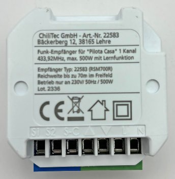 Funk-Empfänger RS für "Pilota Casa", max. 500W, für Rolladen-Steuerung