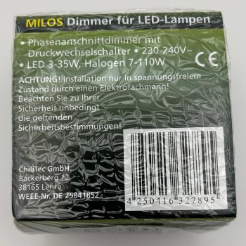 MILOS Dimmer für LED Lampen weiß matt, 250V~/ 3-60W, inkl. Rahmen, UP