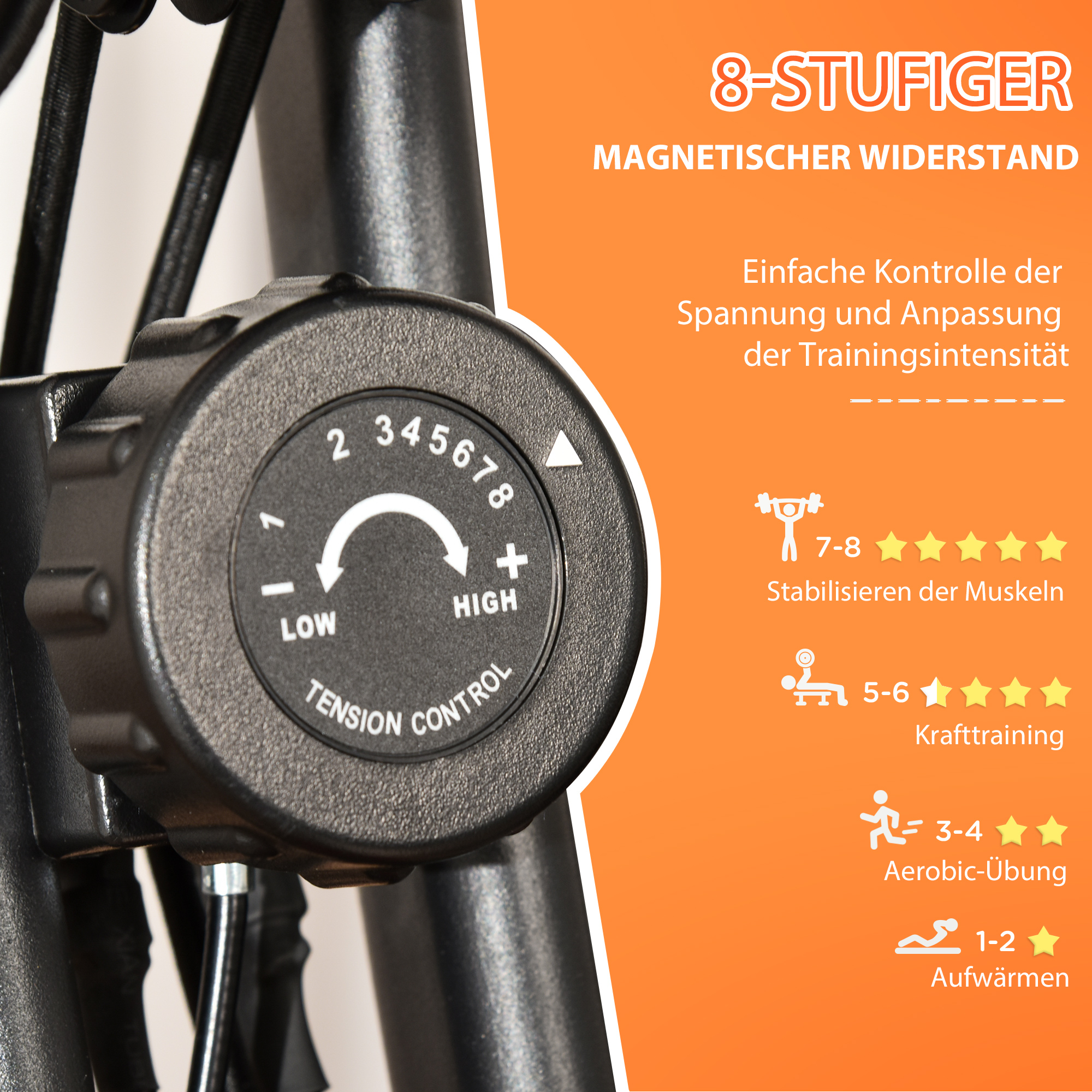 Heimtrainer X-Bike 2-in-1 Fahrradtrainer mit LCD-Display,Pulsmesser, klappbarer Hometrainer Trimmrad mit 8 stufig Magnetwiderstand, 1 Paar Spannseil, Stahl Rot 105x48x118 cm