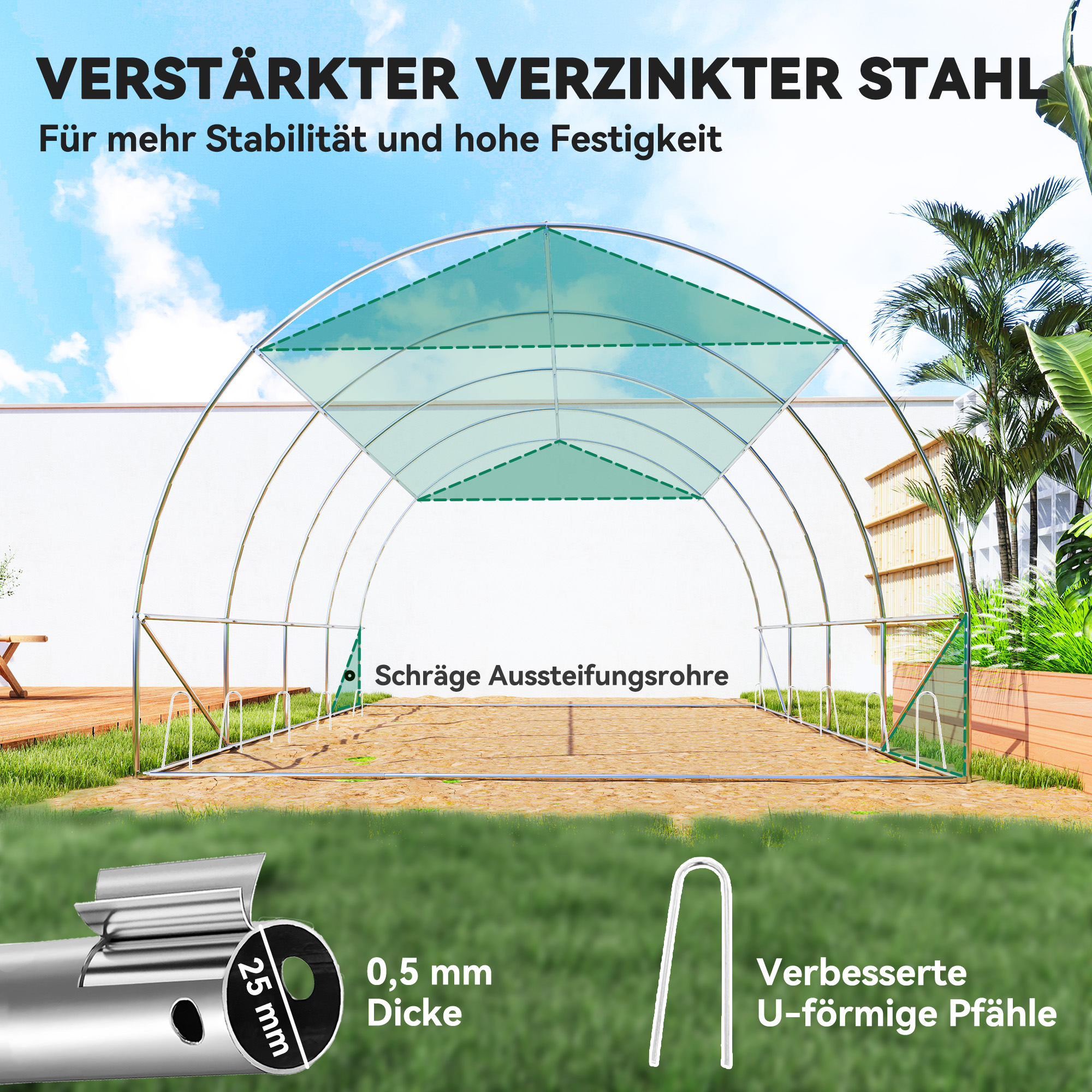 4 x 3 x 2 m Polytunnel-Gewächshaus mit Sonnenschutznetz, rollbaren Seitenwänden, Kunststoff-Abdeckung, Stahlrahmen, Grün