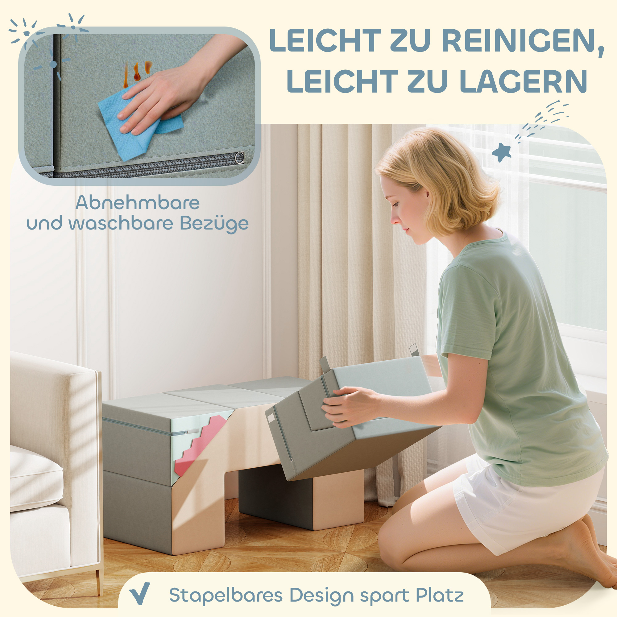 2-teiliges weiches Spielblöcke-Set für Kleinkinder, Kunstleder, Schaumstoff, zum Klettern, Bauen, Spielen, Bunt