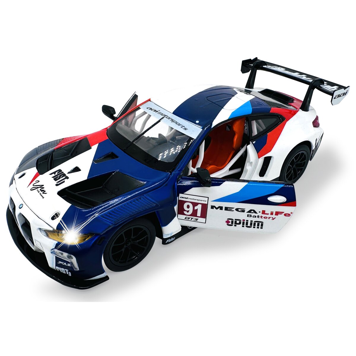 BMW M4 GT3 Diecast 1:24 weiß inkl. Knopfzellen