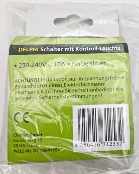 DELPHI Kontroll-Schalter mit Lämpchen, 250V~/ 10A, UP, silber