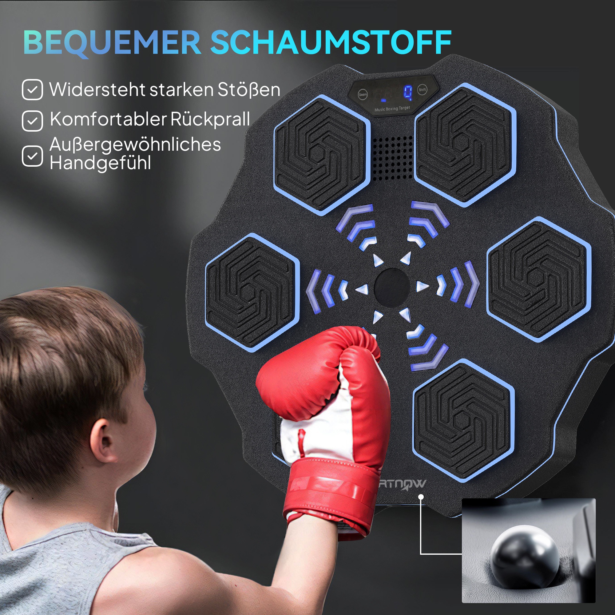 Musikboxmaschine, Bluetooth-Boxgerät, Wandmontage, 9 Geschwindigkeiten und Modi, LED-Lichter, Schwarz