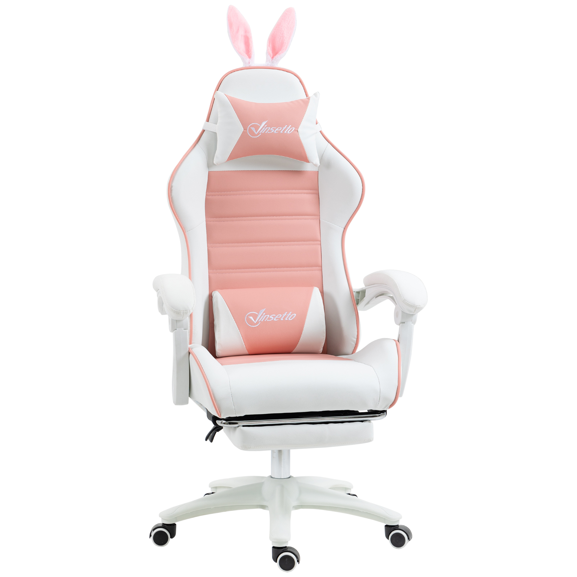 Gaming Stuhl Ergonomischer Gamer Stuhl mit Lendenwirbelstütze, Fußstütze Hasenohren Kopfkissen Rosa Gaming Stuhl Ergonomischer Gamer Stuhl mit Lendenwirbelstütze, Fußstütze Hasenohren Kopfkissen Rosa