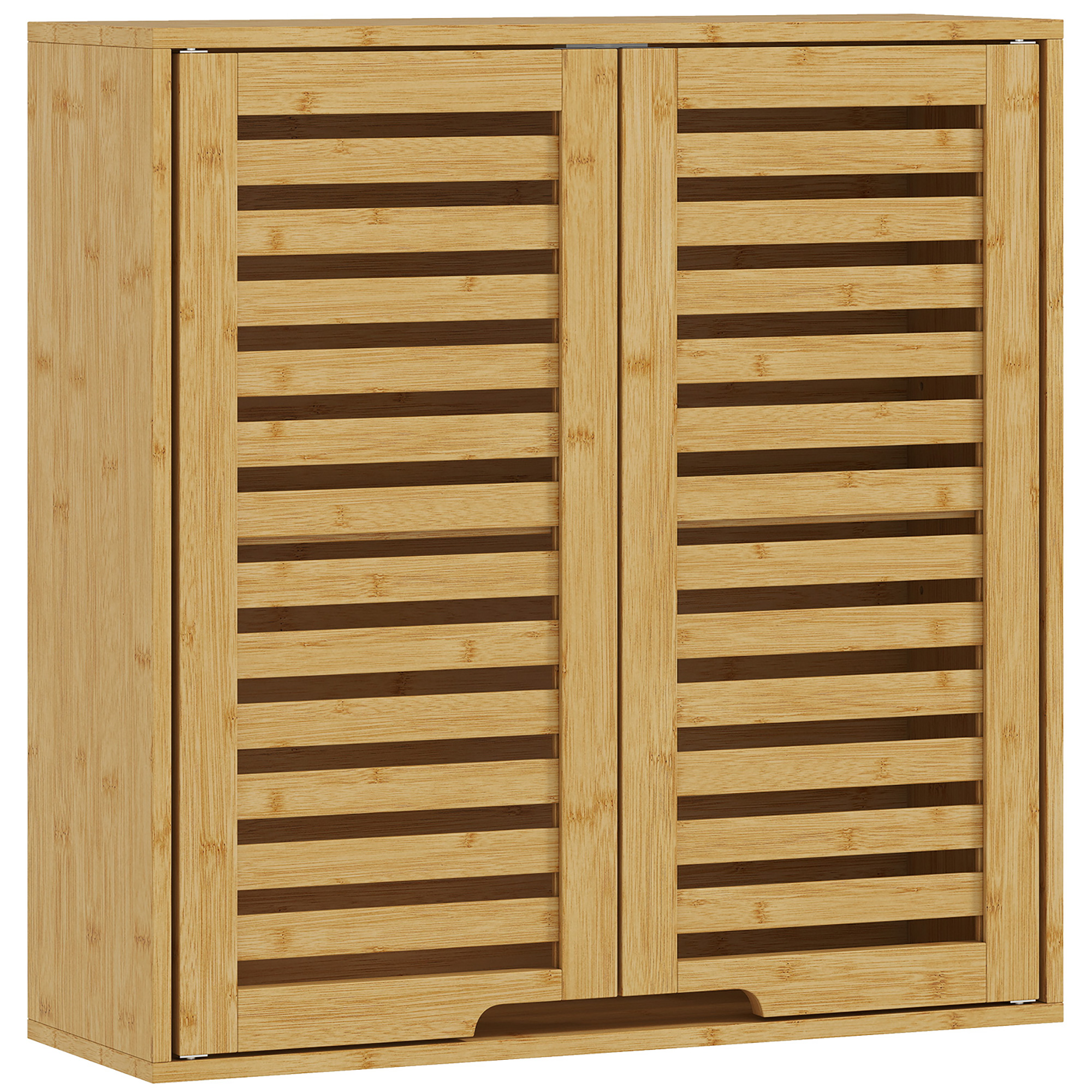 Badezimmerschrank Hängeschrank aus Bambus mit atmungsaktiv Lamellentüren, verstellbar Ablage 60 x 20 x 60 cm Naturholz
