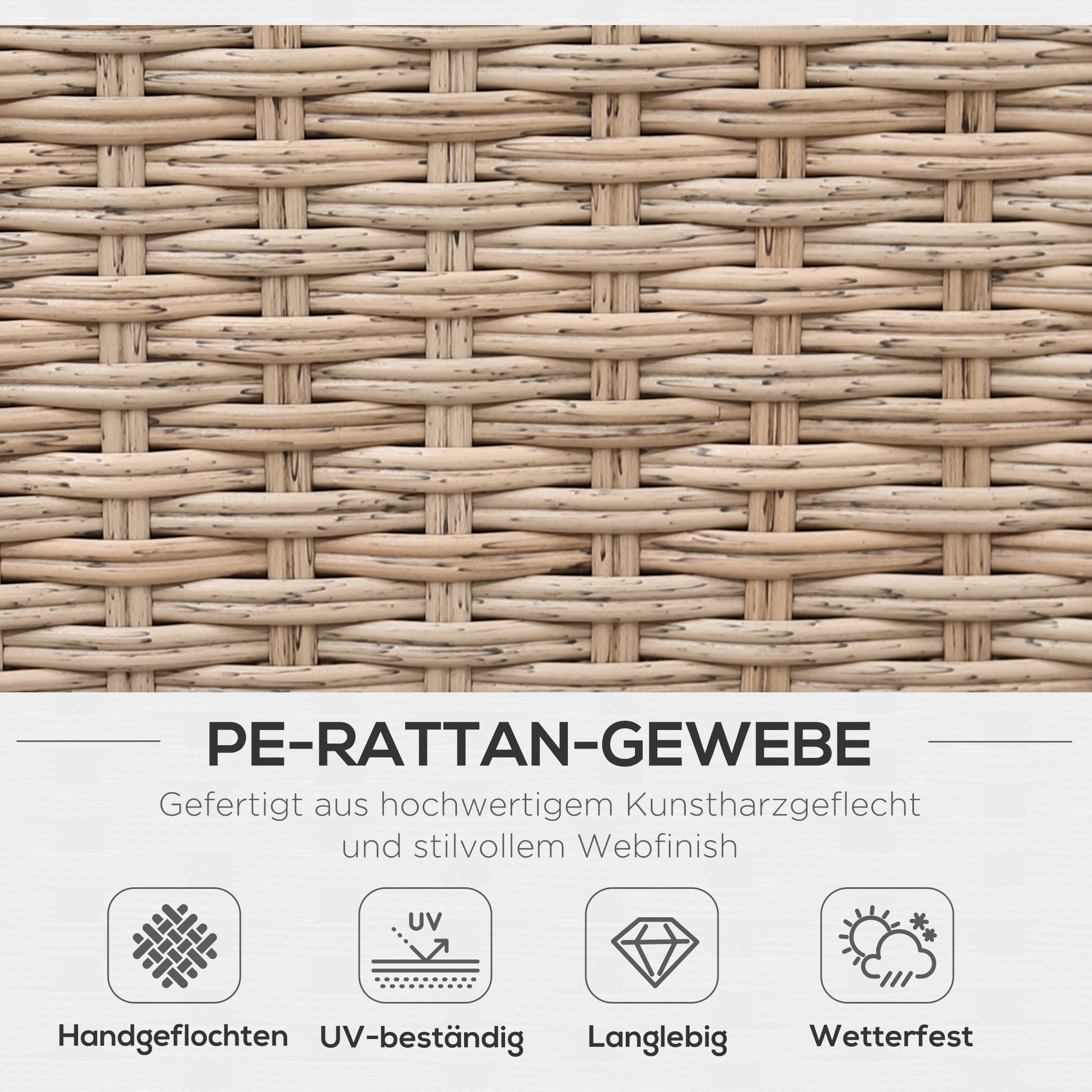 4-tlg, Luxus Polyrattan Gartengarnitur Gartenmöbel Garten-Set Sitzgruppe Loungeset Loungemöbel inkl, Ablagen und Beistelltisch Sitzkissen Braun