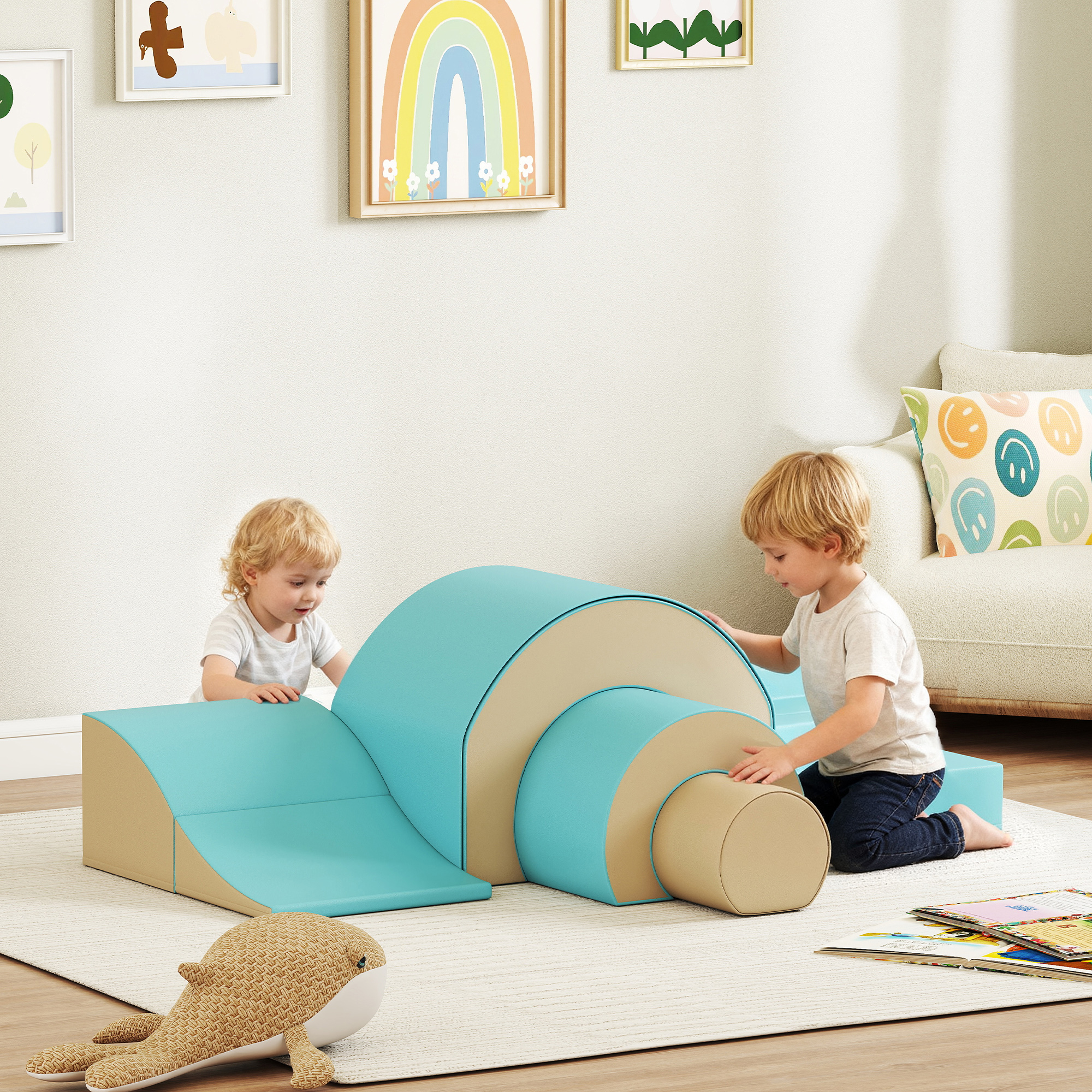 5-teiliges Softbaustein-Set für Babys & Kleinkinder, Schaumstoff, Kunstleder, 5 kreative Formen, Indoor-Set zum Klettern, Krabbeln, Spielen, Grün