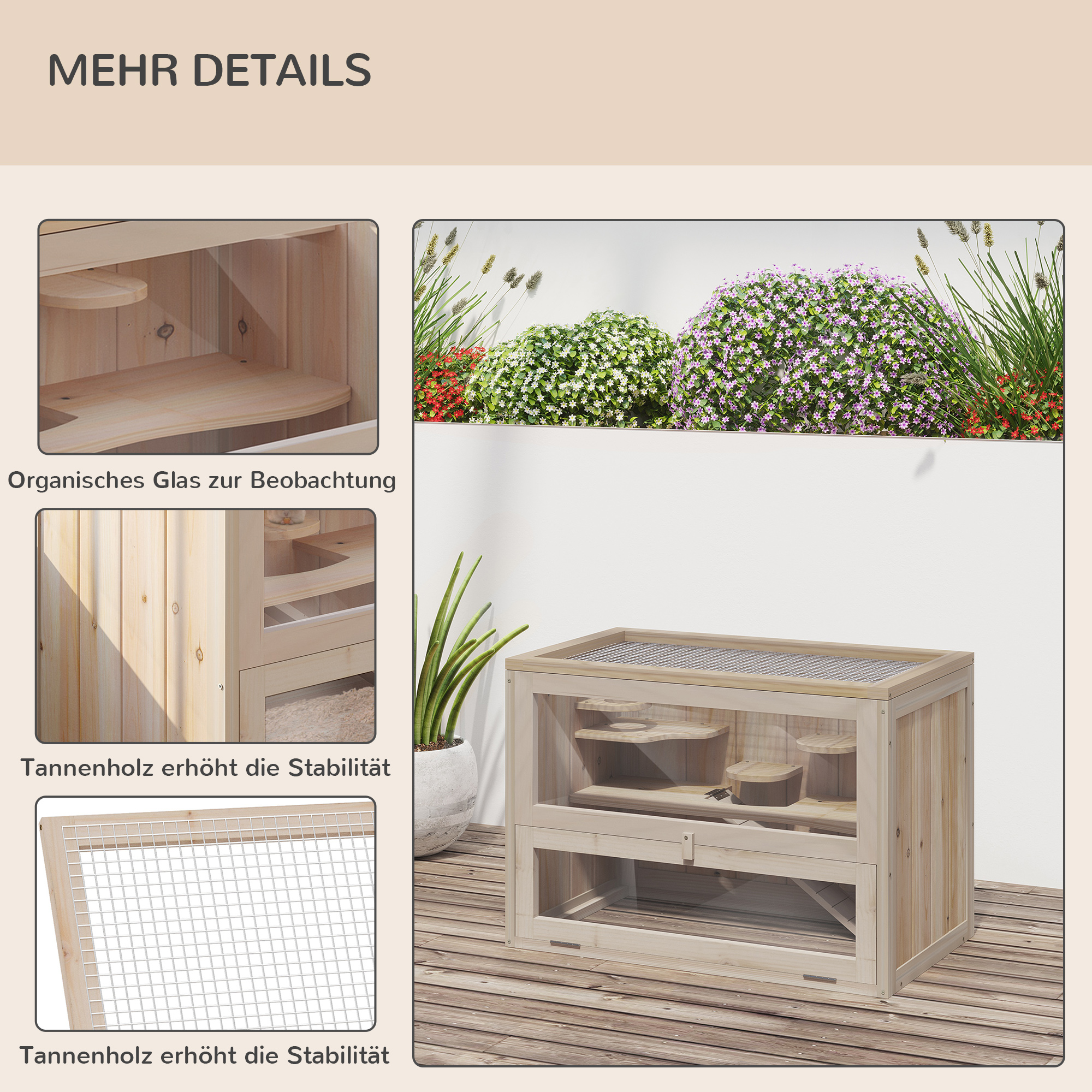 Kleintierkäfig Nagerkäfig Holz 60 x 35 x 42 cm