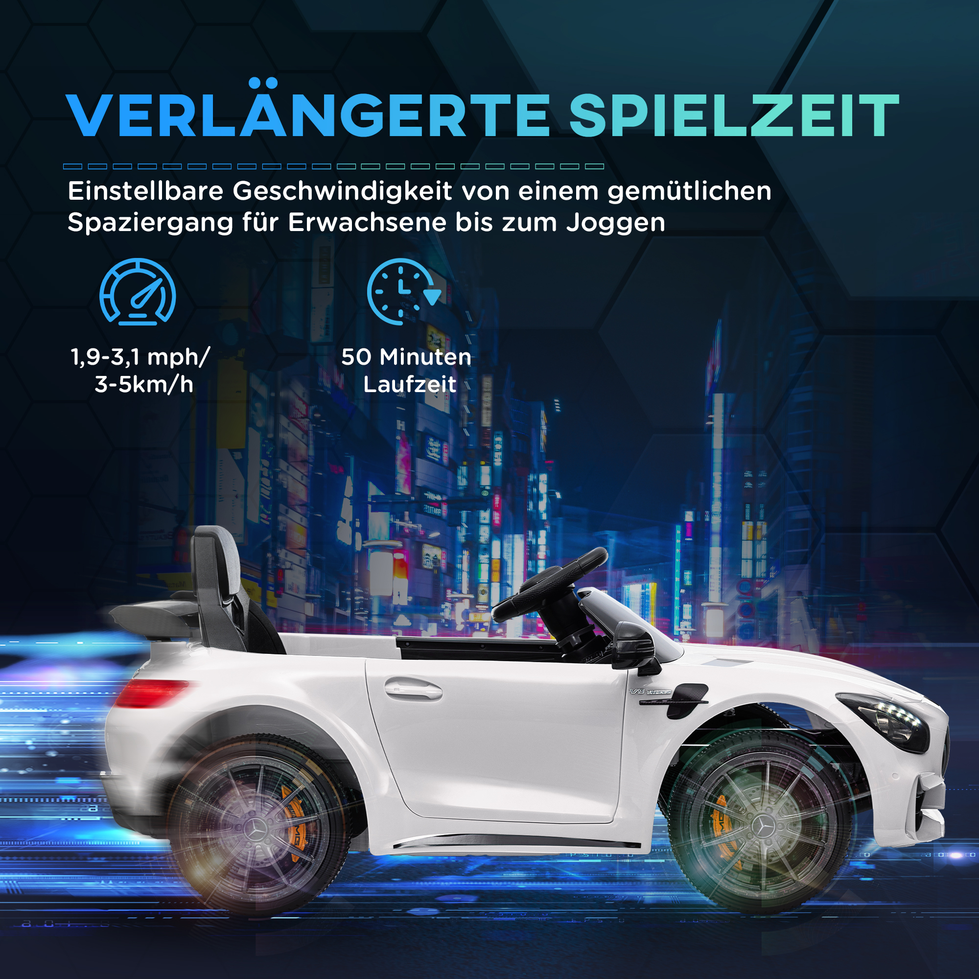 Elektro-Kinderauto, Mercedes, 3-5 km/h, Fernbedienung, Licht & Musik, Weiß
