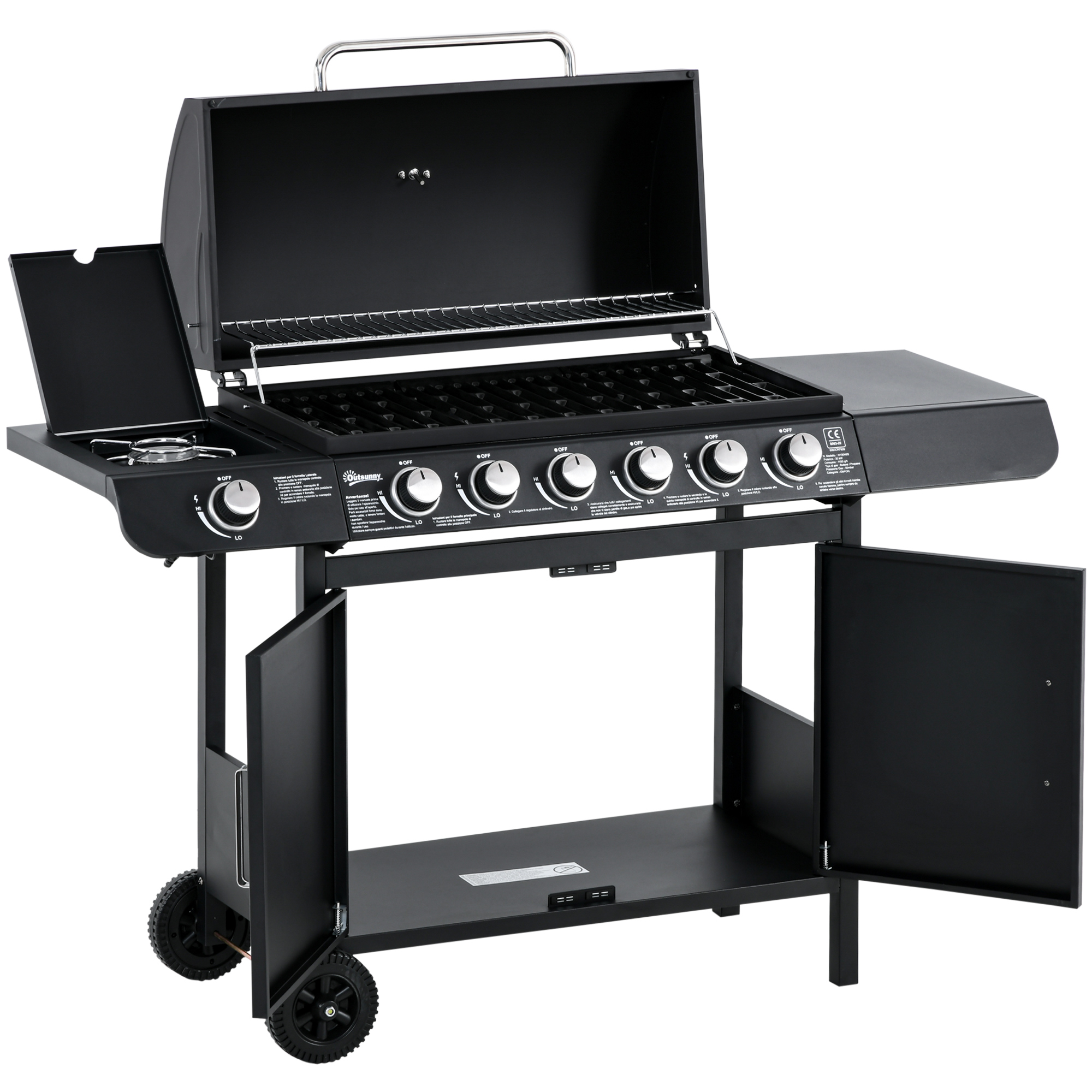 Gasgrill mit 7 Brennern, inkl, Thermometer, BBQ -Grill, mobiler Grill, Schwarz Gasgrill mit 7 Brennern, inkl, Thermometer, BBQ -Grill, mobiler Grill, Schwarz