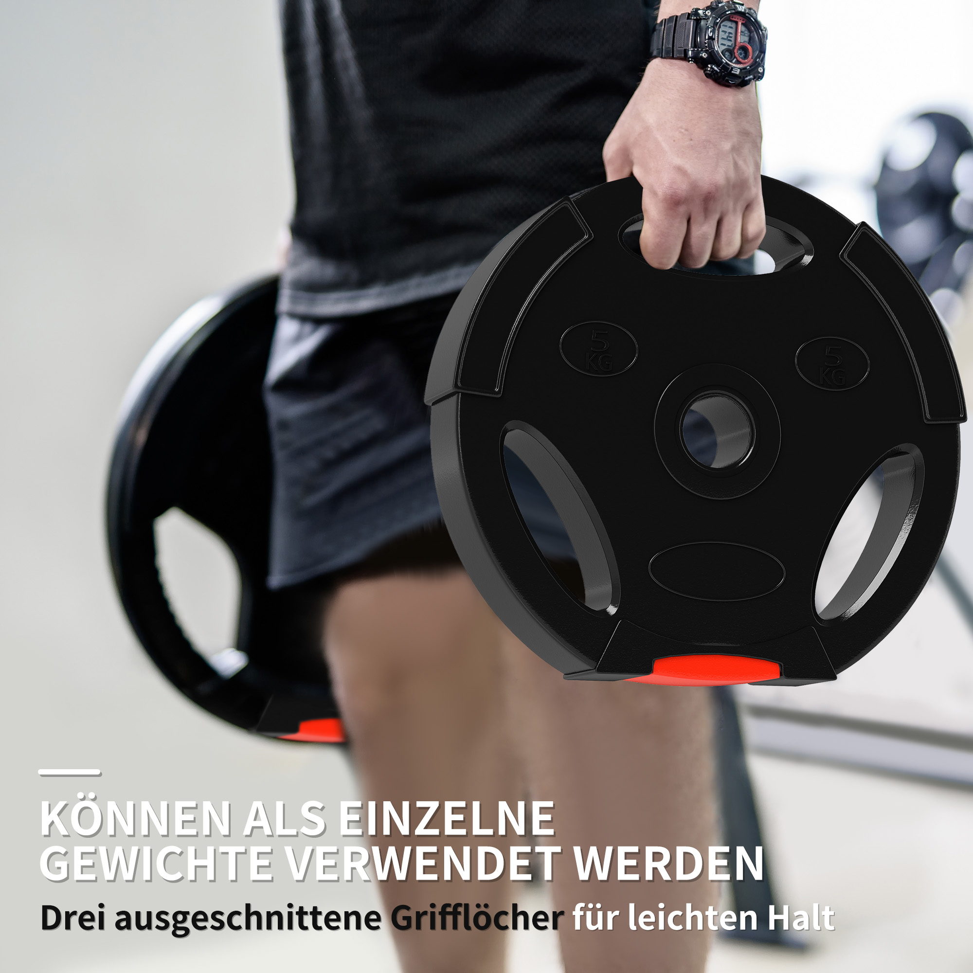 4er Gewichtsplatten-Set für Training, Fitnessstudio, Heimtraining, Stärke-Training, 2 x 5 kg und 2 x 2,5 kg, Schwarz