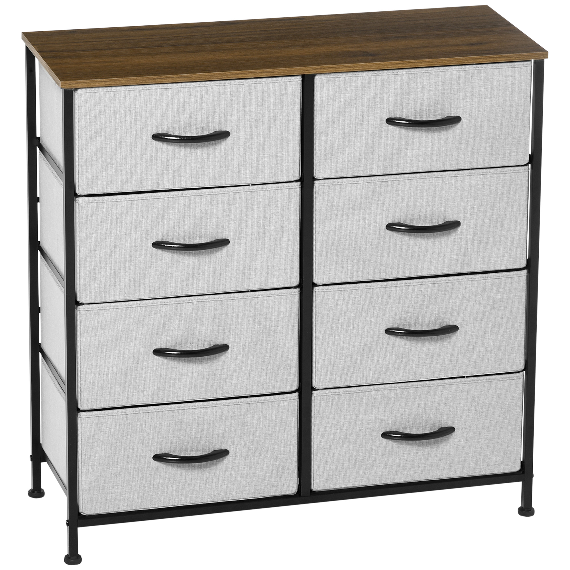 Kommode mit 8 Stoffschubladen, Metallrahmen, Ablage, 80x30x81,5 cm, Grau/Schwarz