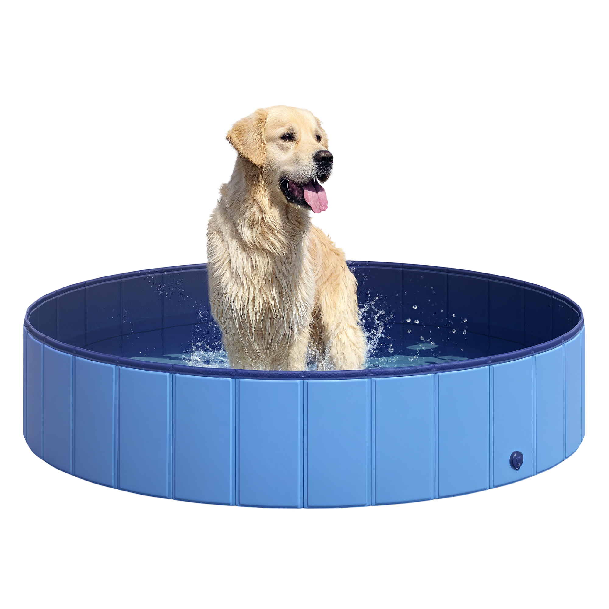 Hundebadewanne faltbar Badewanne Hundepool Plantschbecken Swimmingpool Wasserbecken für Hunde und Katzen Schwimmbecken Kunststoff+Holz Blau Ø140 x H30 cm